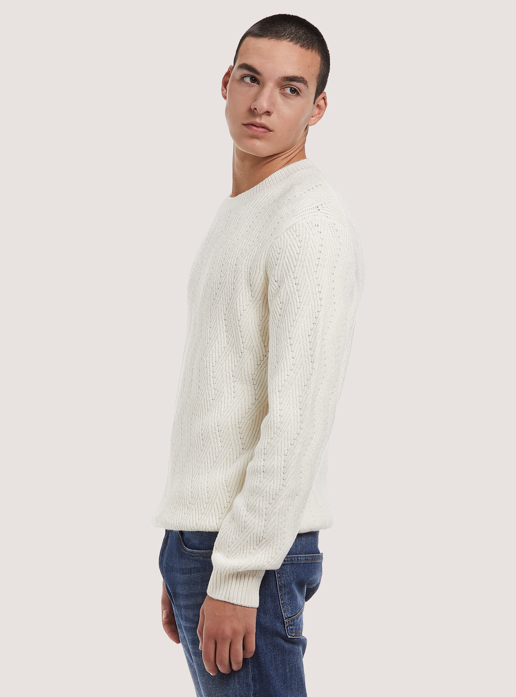 Soft pullover with geometric texture, WH2 WHITE