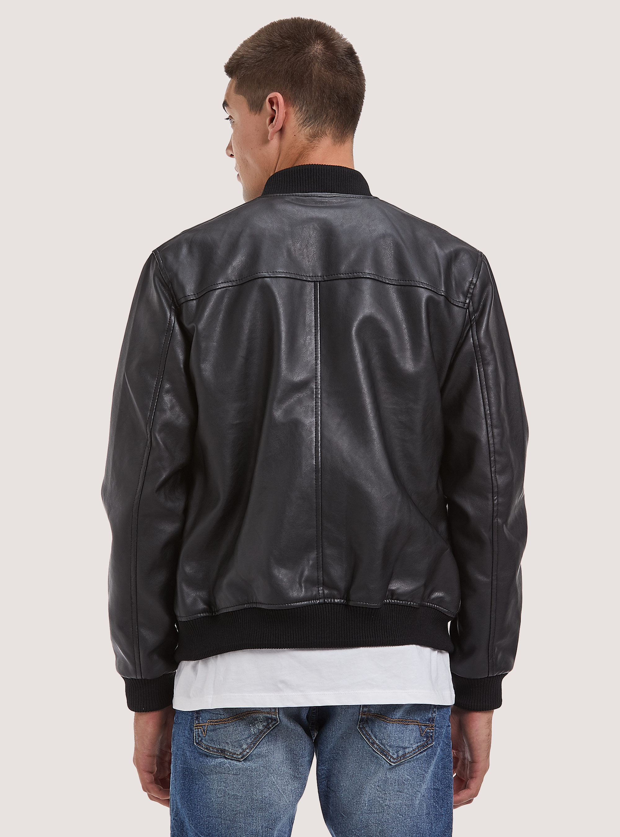 Leather-effect bomber jacket