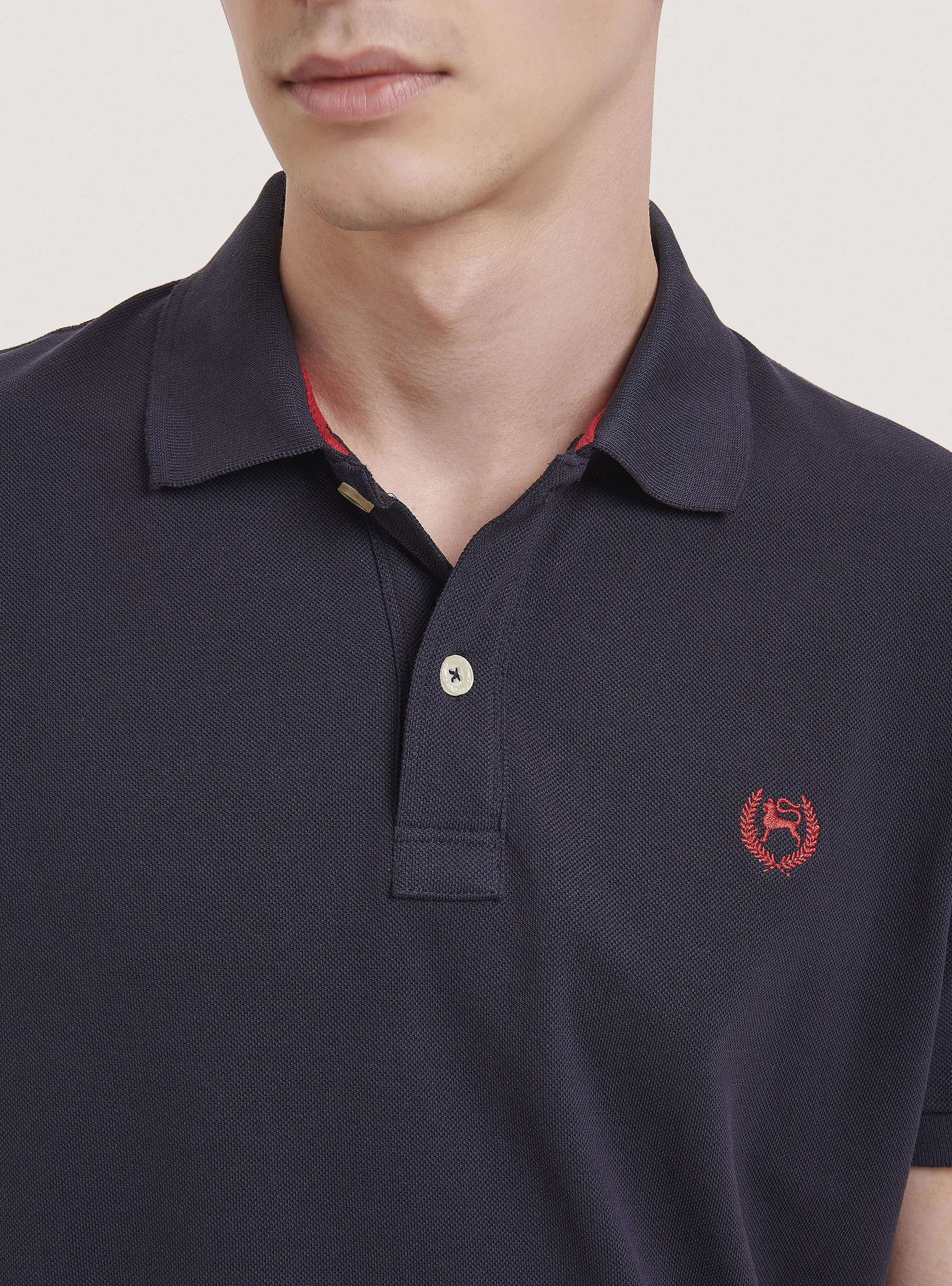 Cotton pique polo shirt with embroidery, BLUE NAVY