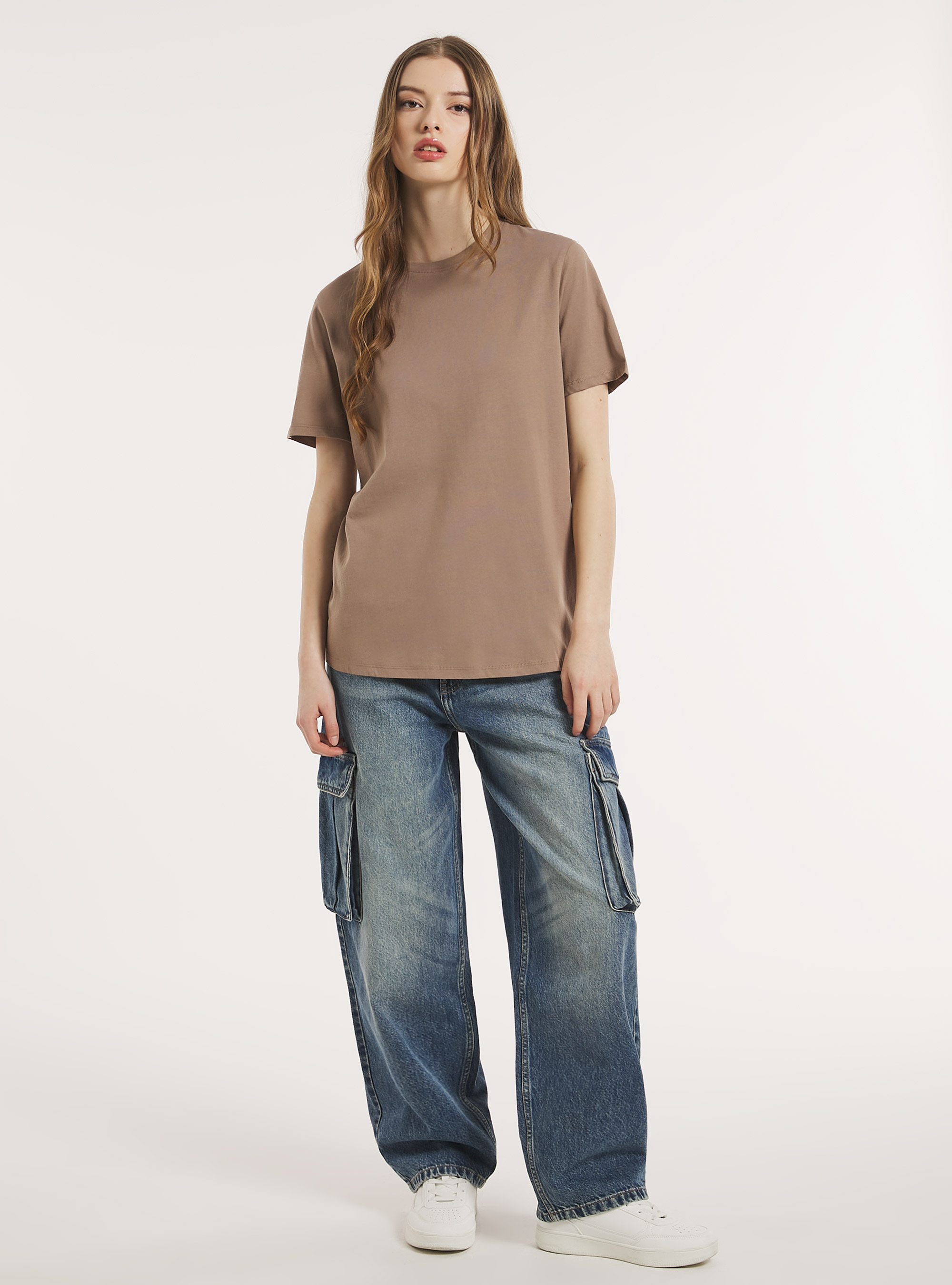 Crew-neck cotton T-shirt, BR3 BROWN LIGHT