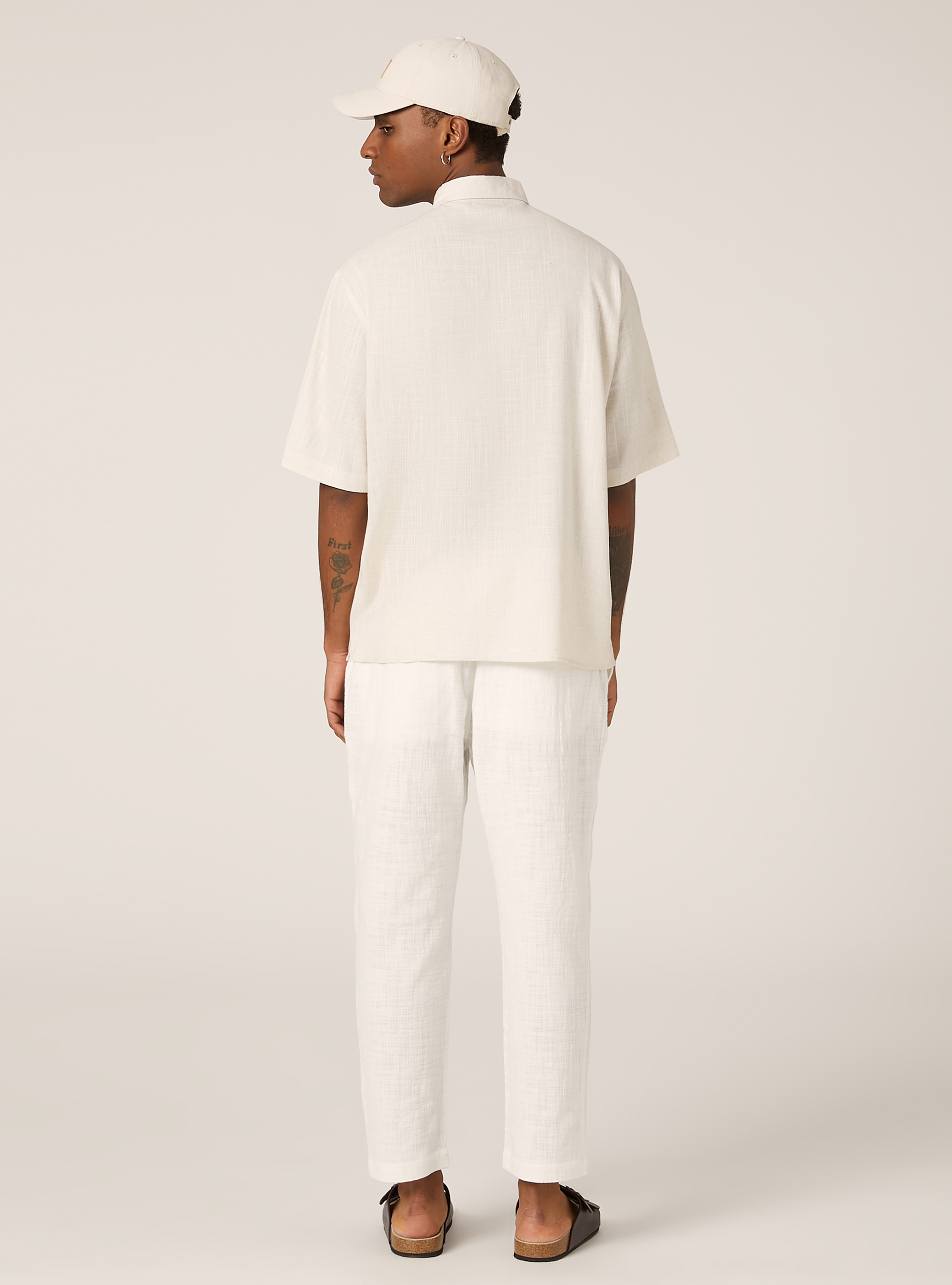 Linen blend short-sleeved shirt, MBG3 BEIGE MEL LIGHT