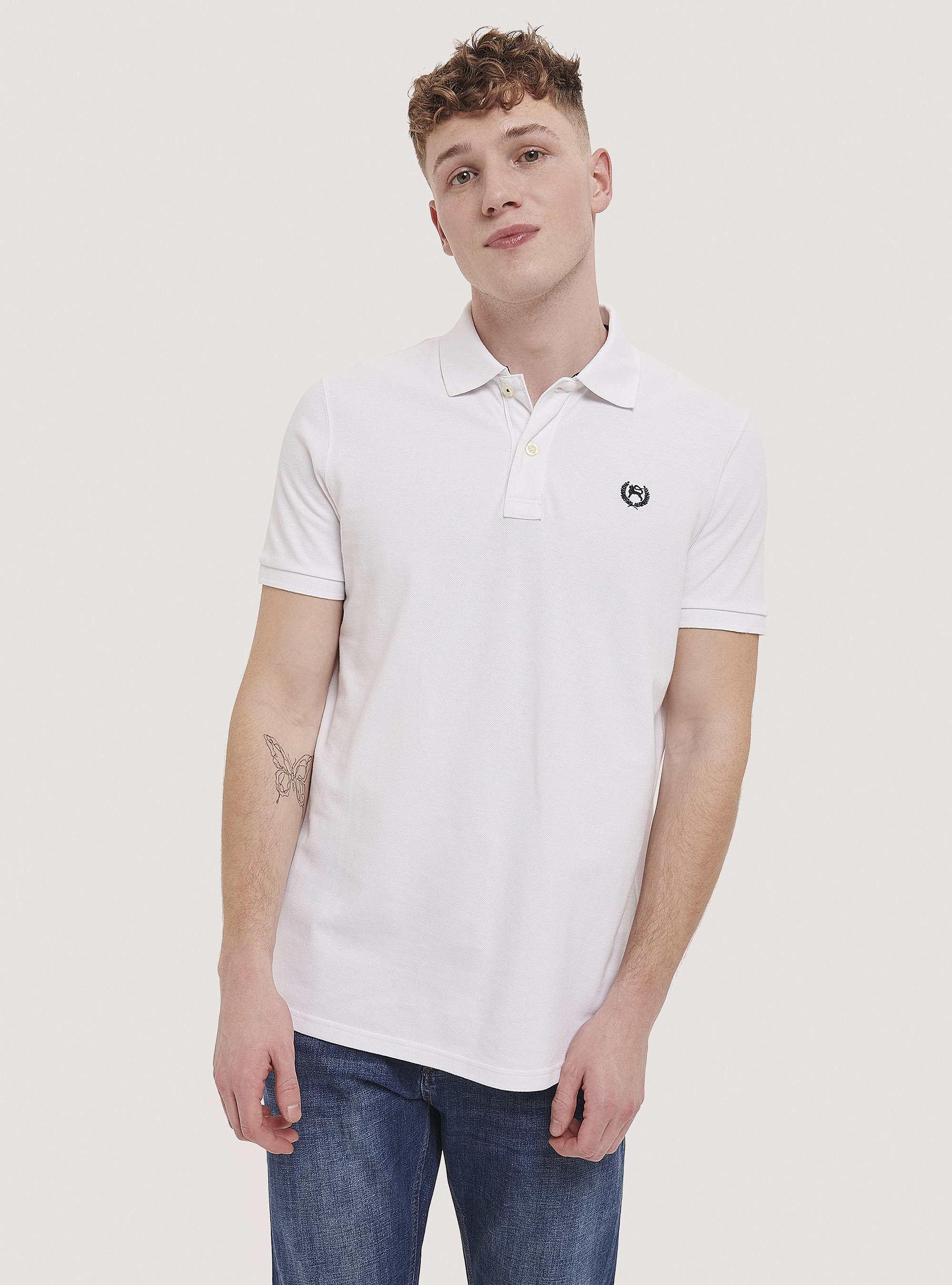 Cotton pique polo shirt with embroidery, WHITE