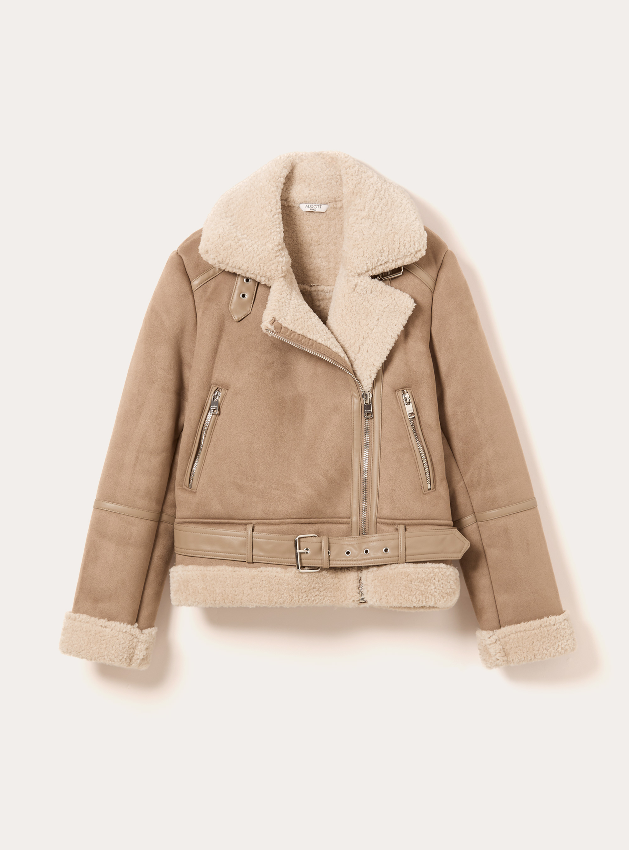 Giubbotto montone effetto camoscio, BR3 BROWN LIGHT