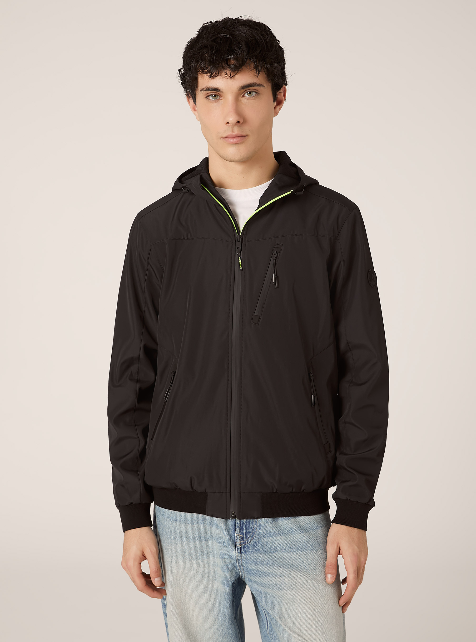 Winddichte Bomberjacke mit Kapuze, BK1 BLACK