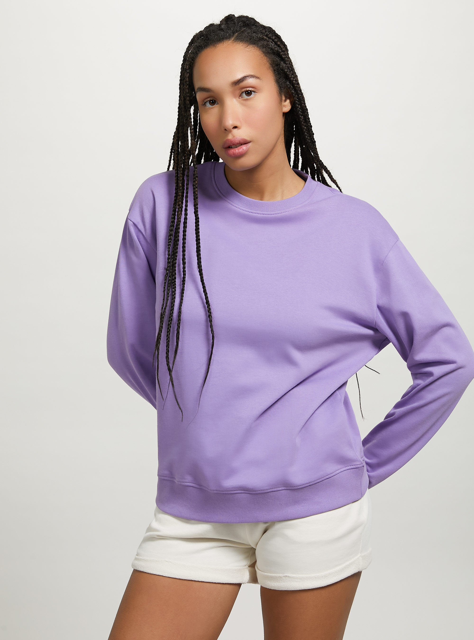 Sudadera lisa de algodón con cuello redondo, LC1 LILLAC DARK