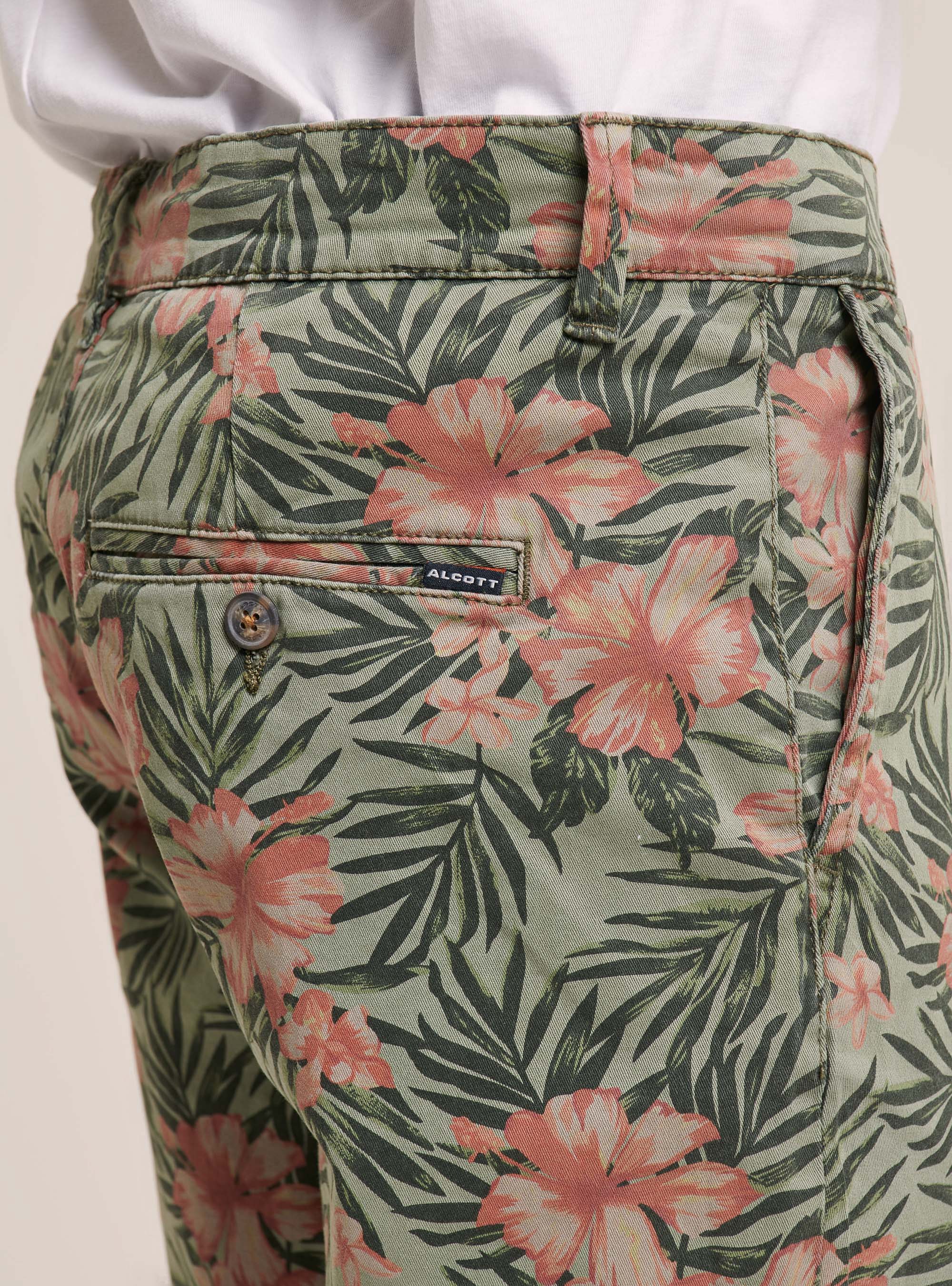 Bermuda in twill stretch con fantasia floreale, KAKI