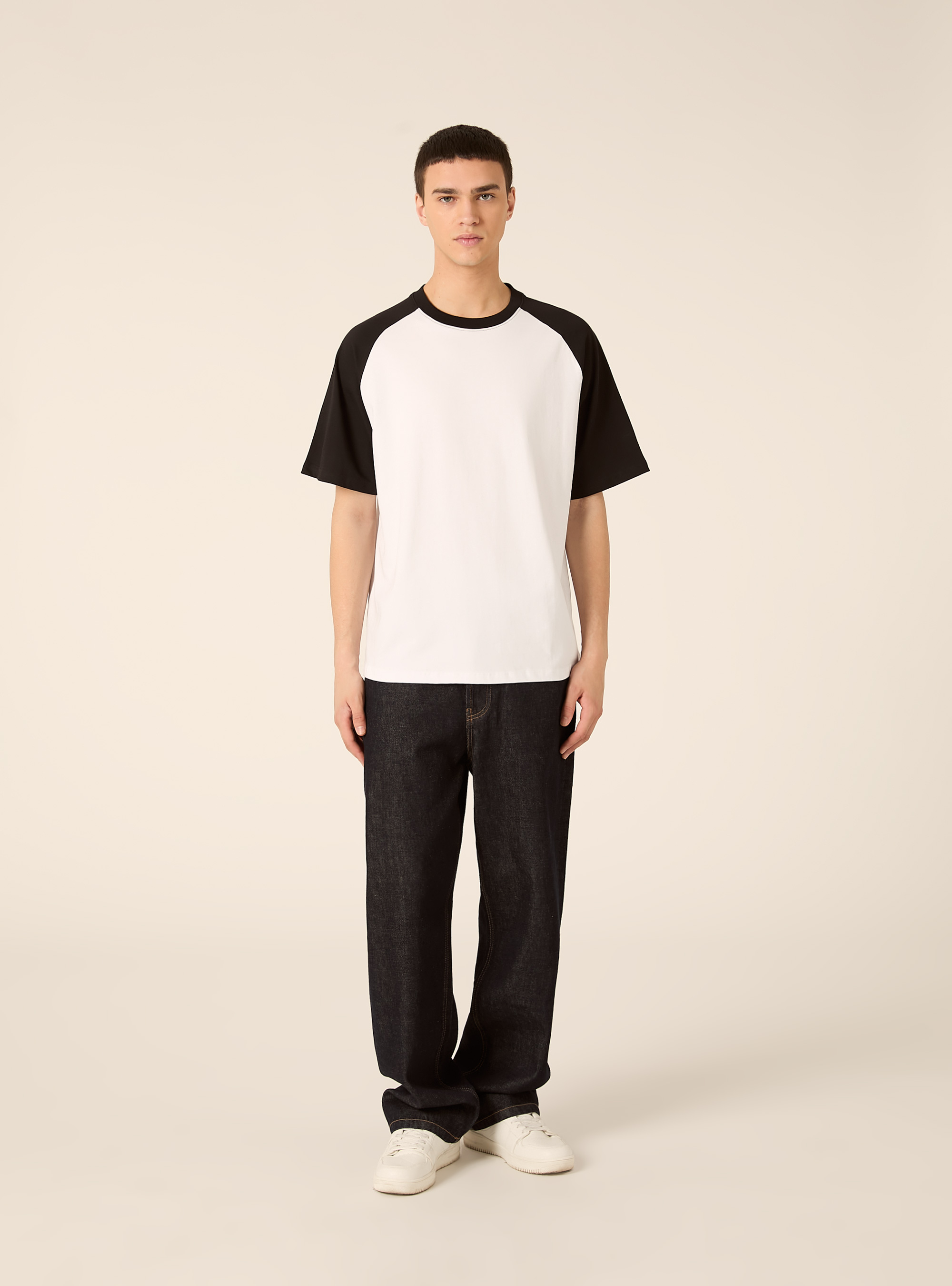 T shirt boxy con manica raglan, BK1 BLACK