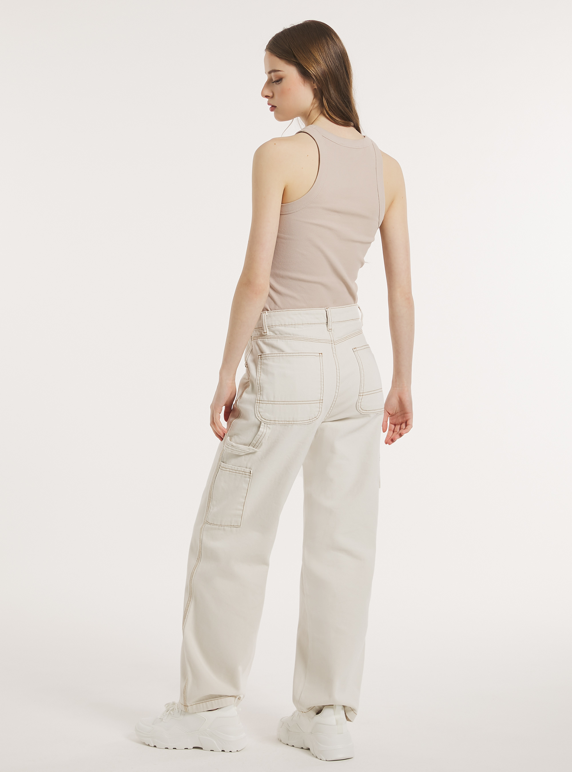 Ribbed cotton tank top, BG3 BEIGE LIGHT