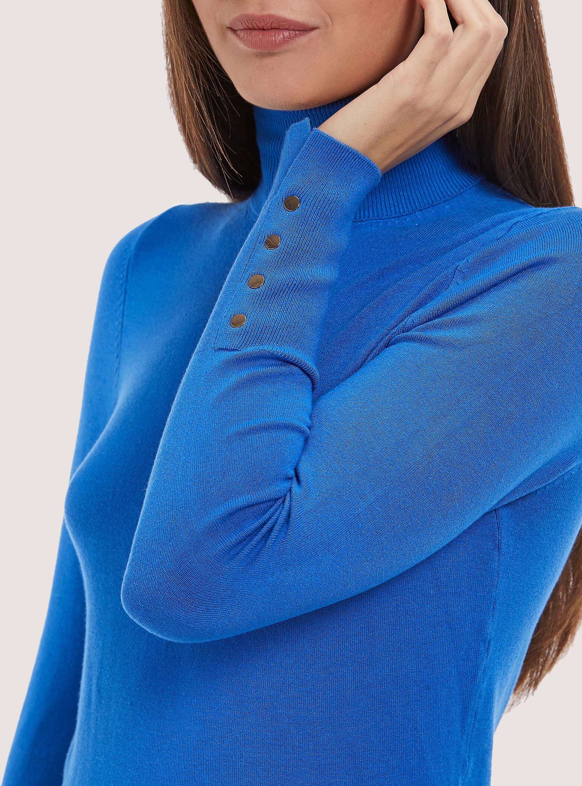 Pullover a collo alto con bottoni sulla manica, RY3 ROYALE LIGHT