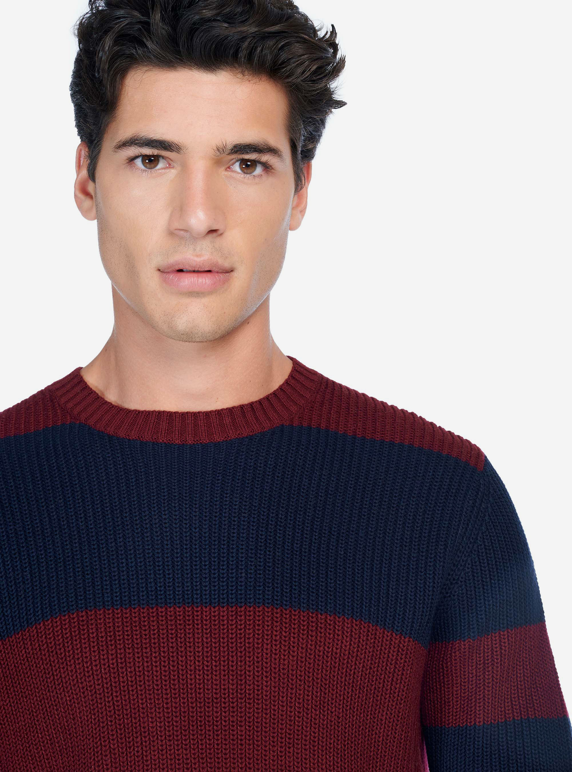Pullover girocollo a costa inglese, BORDEAUX