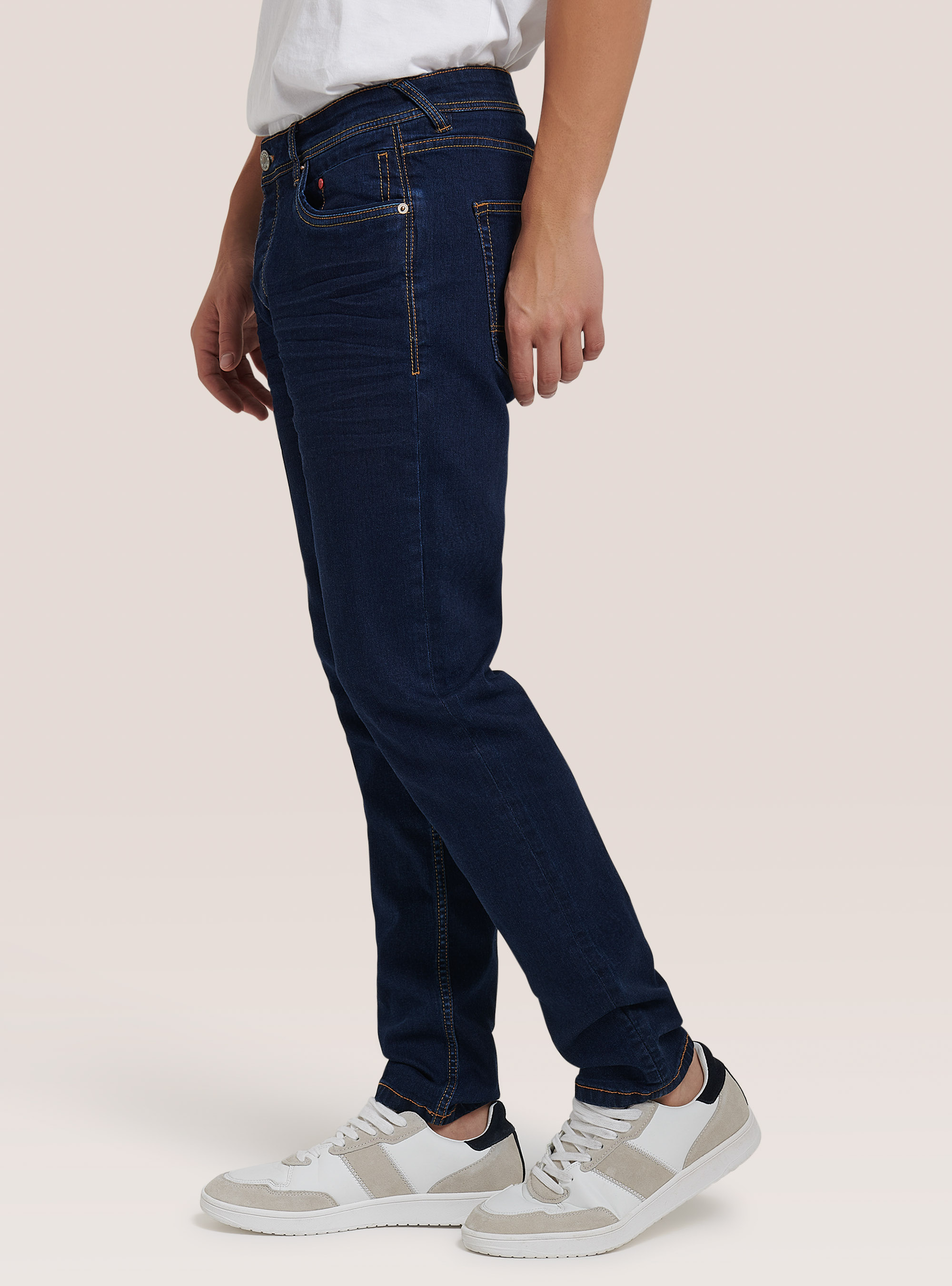 Pantalones vaqueros ajustados y elásticos, AZUL MARINO