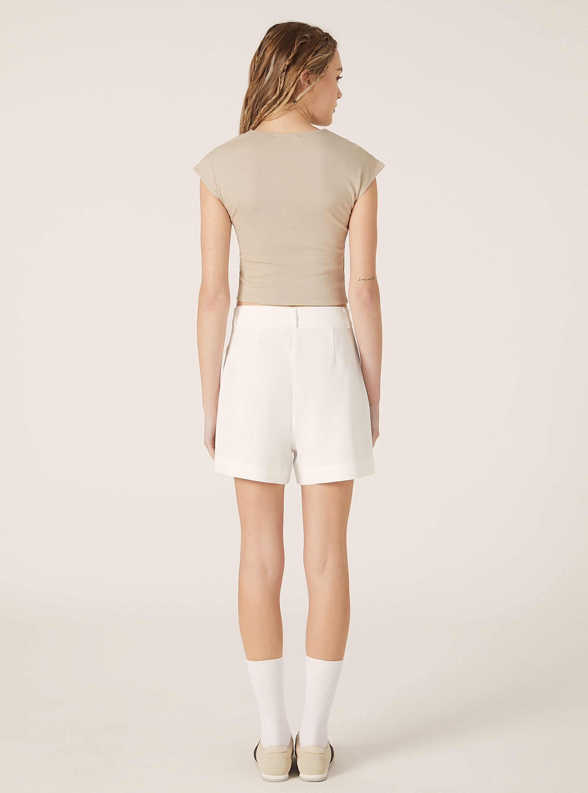 Cropped fitted t-shirt, BG2 BEIGE MEDIUM