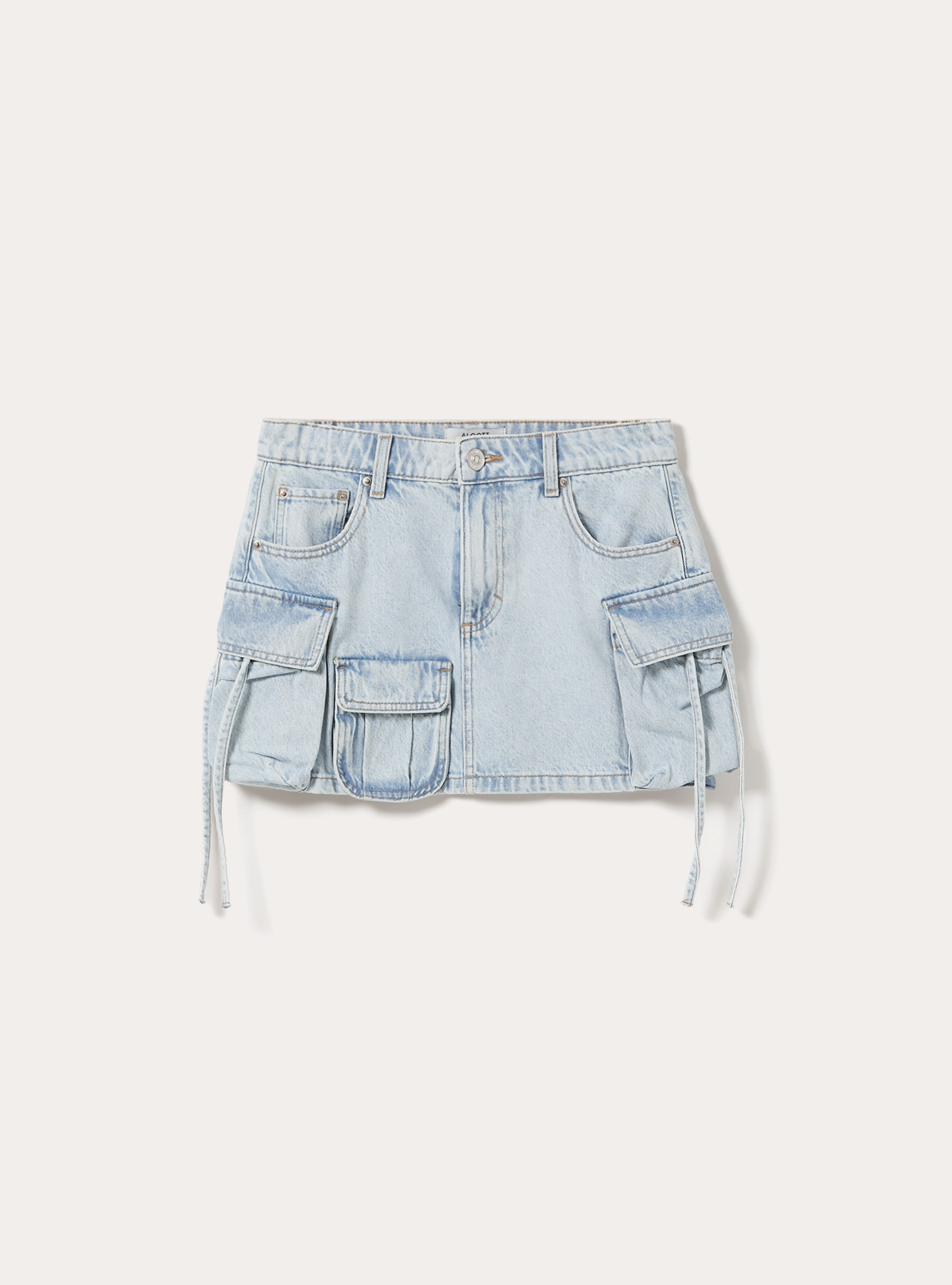 Falda vaquera cargo con lazos, D006 AZURE