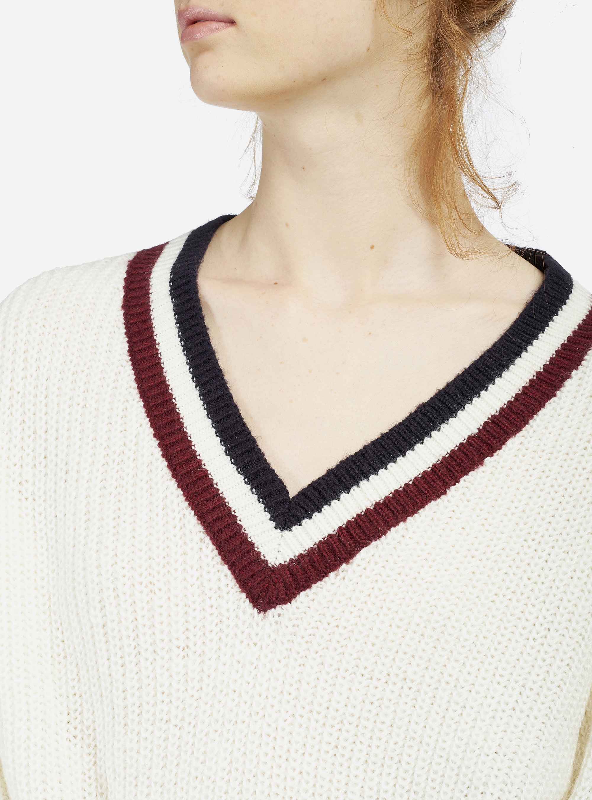 COLLEGE V-NECK SWEATERS, OFF-WHITE