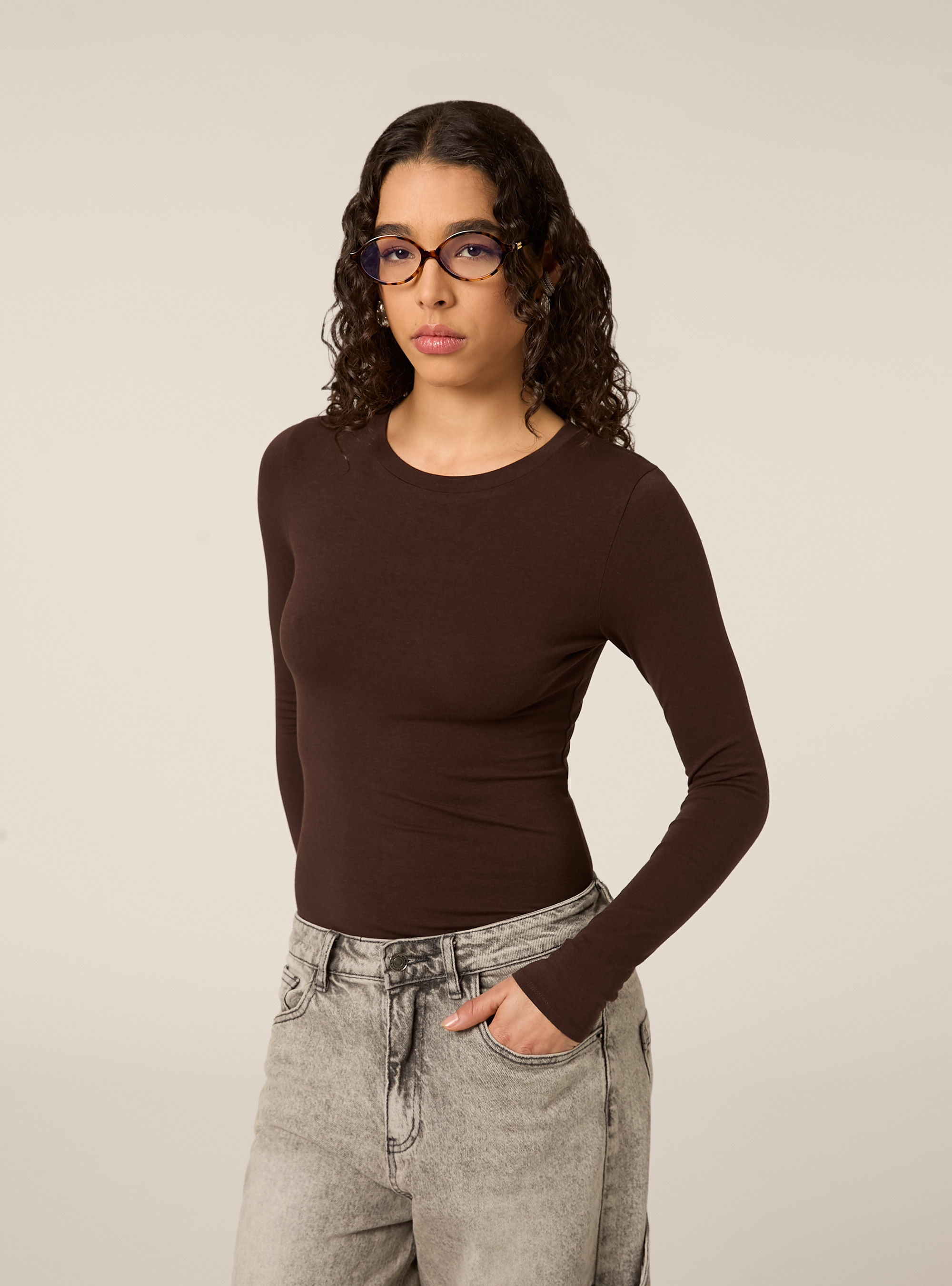 Body à manches longues, BR1 BROWN DARK