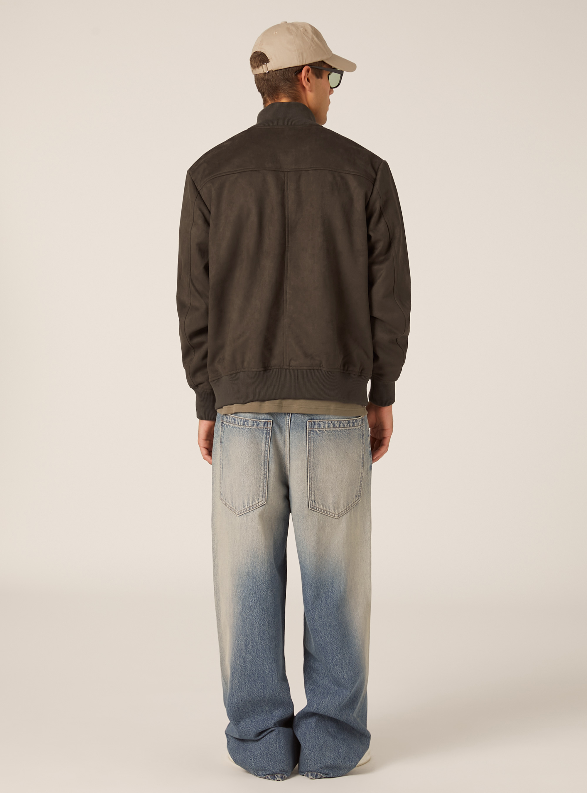 Suede-effect bomber jacket, GY1 GREY DARK