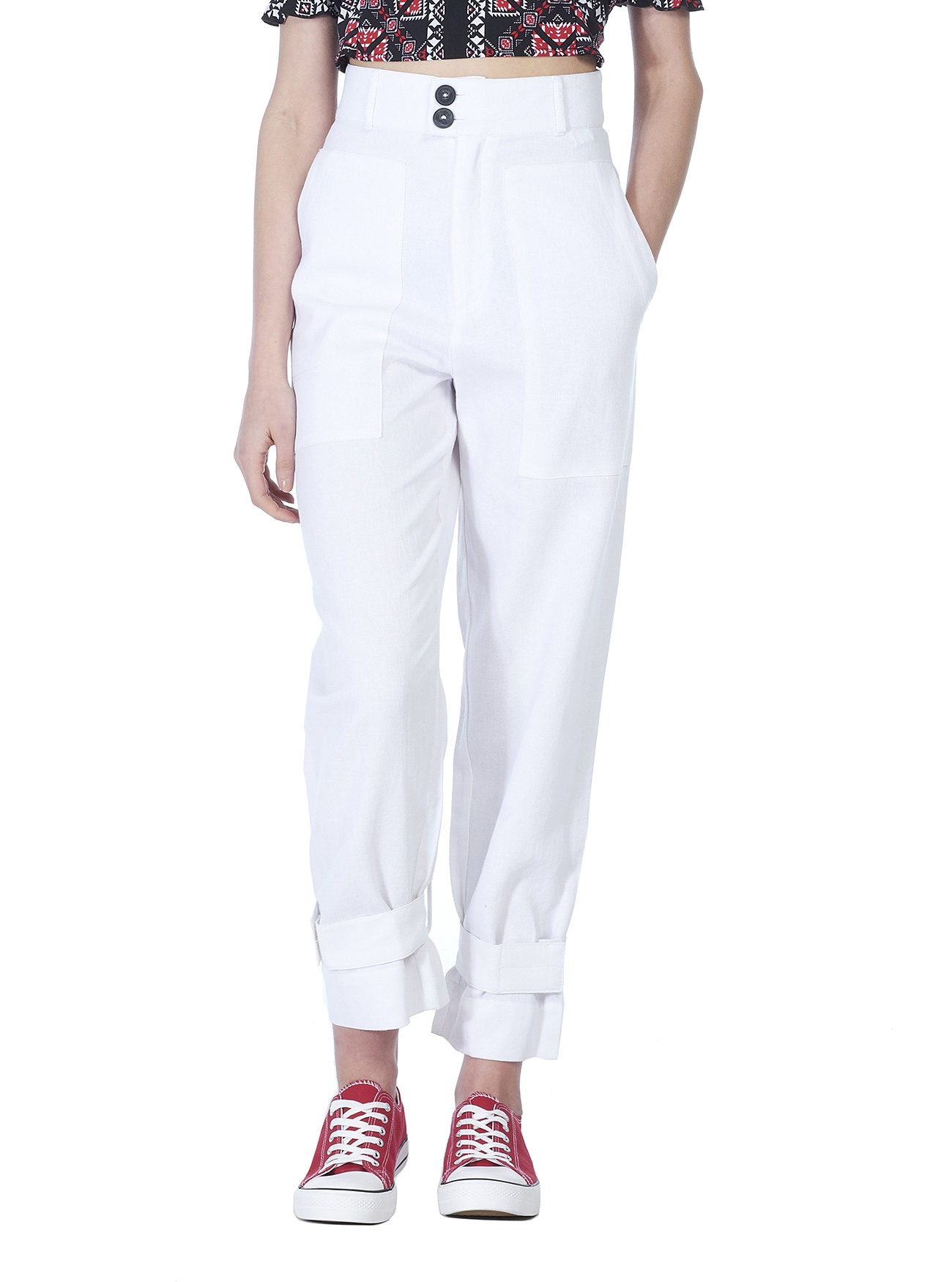 Pantaloni utility con tasconi a vita alta, WHITE