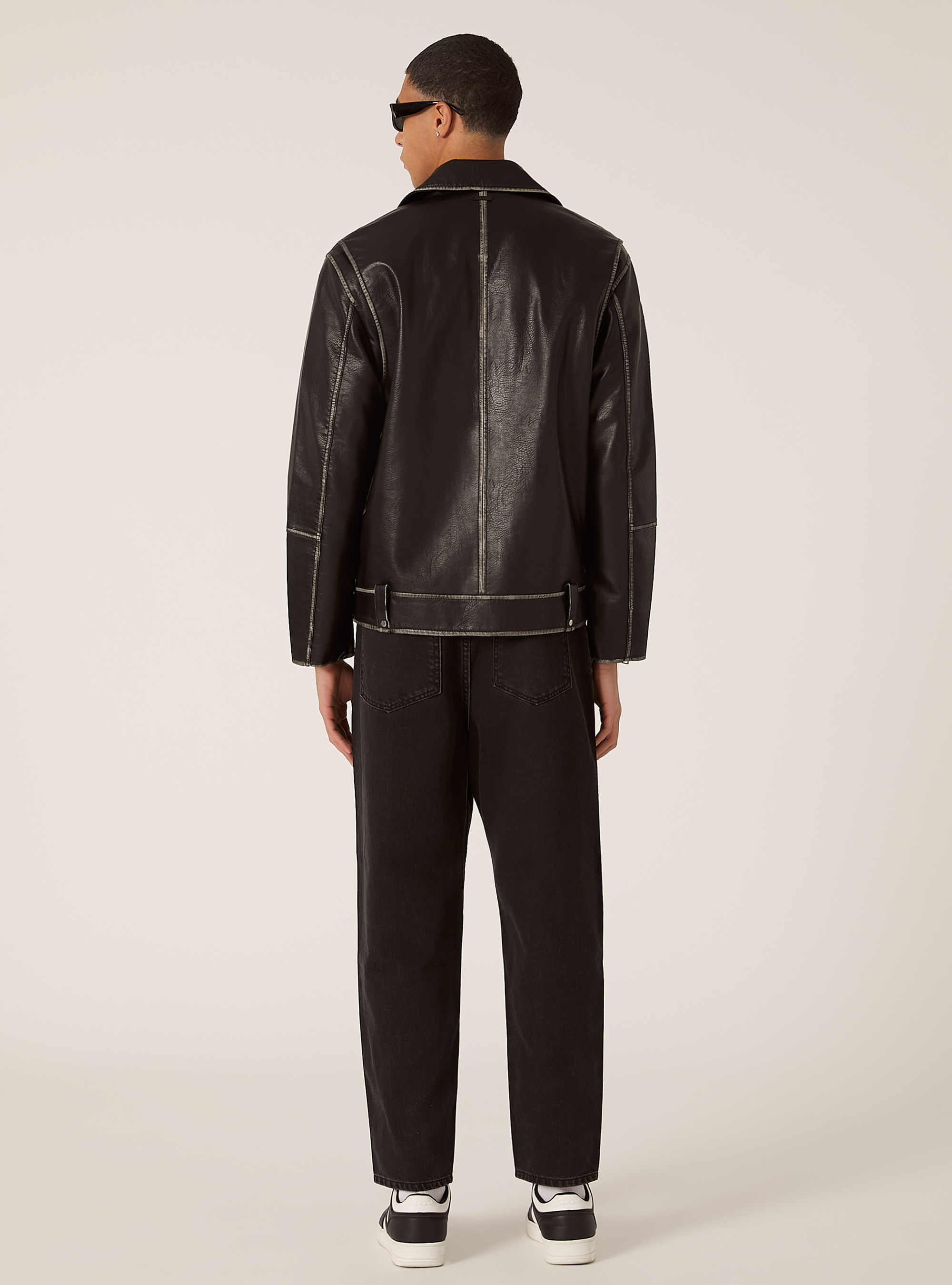 Vintage effect biker jacket, BK1 BLACK