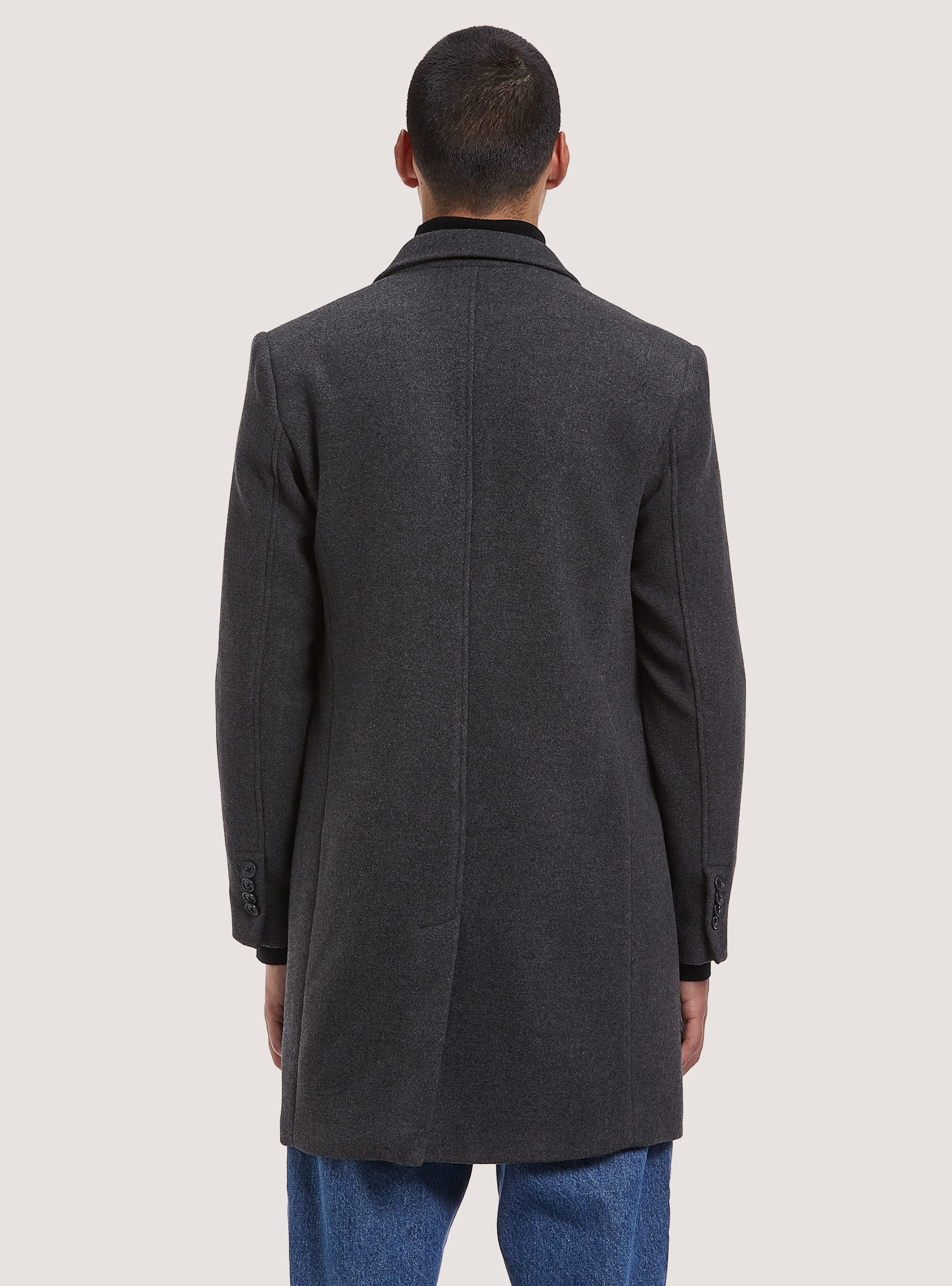 Single breasted wool blend coat, GY1 GREY DARK