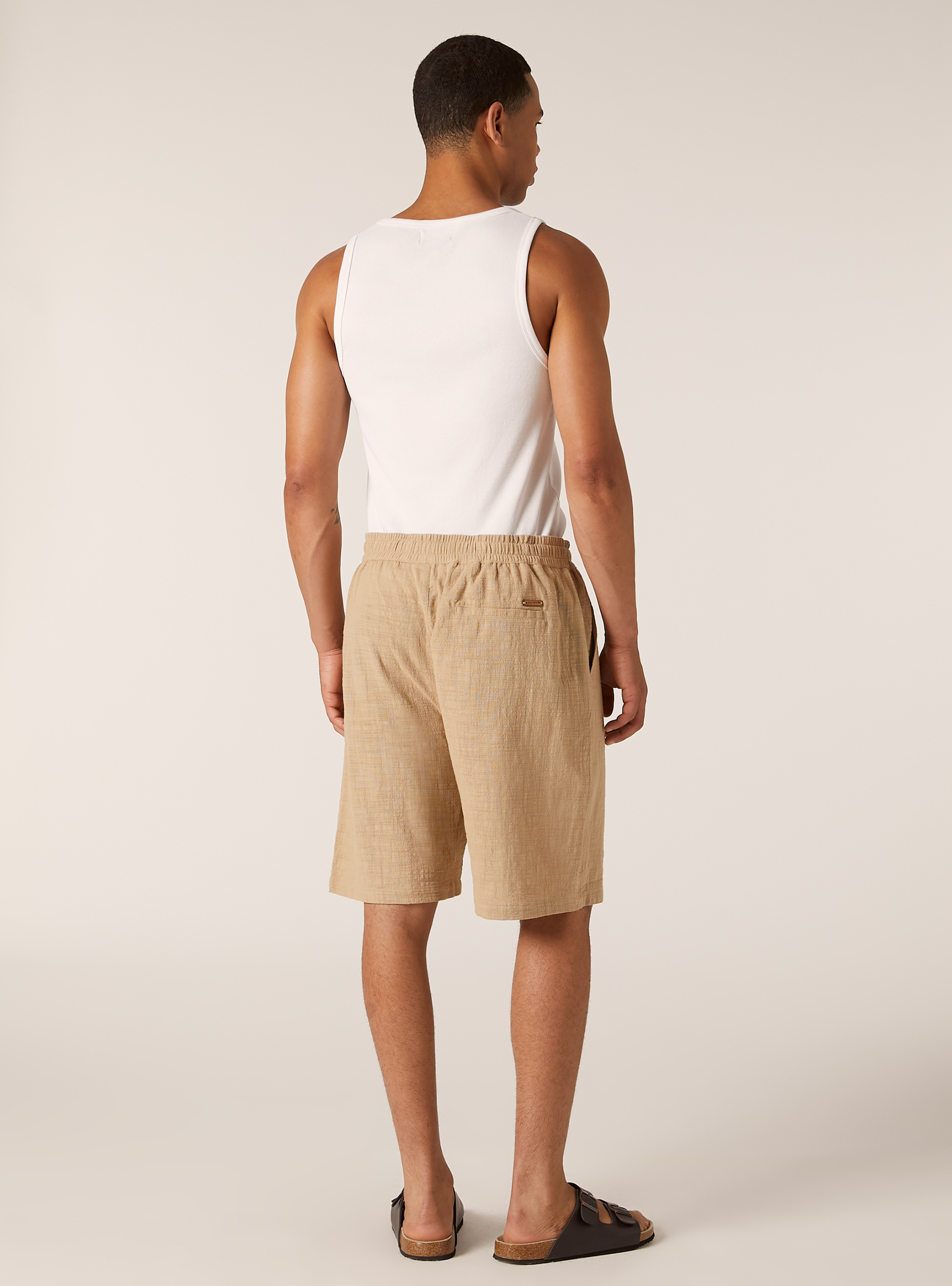 Cotton bermuda shorts with elastic waistband, BG1 BEIGE DARK