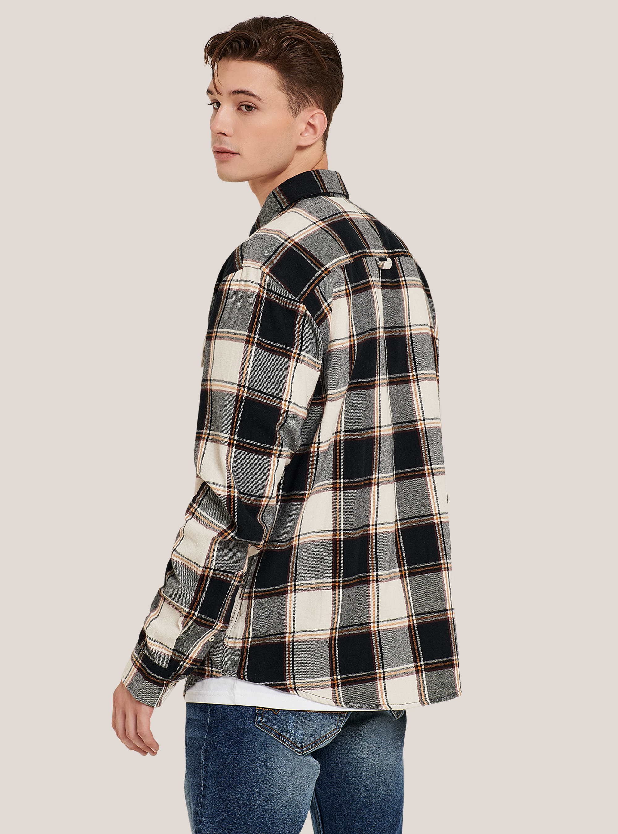 Checked flannel shirt, BLACK