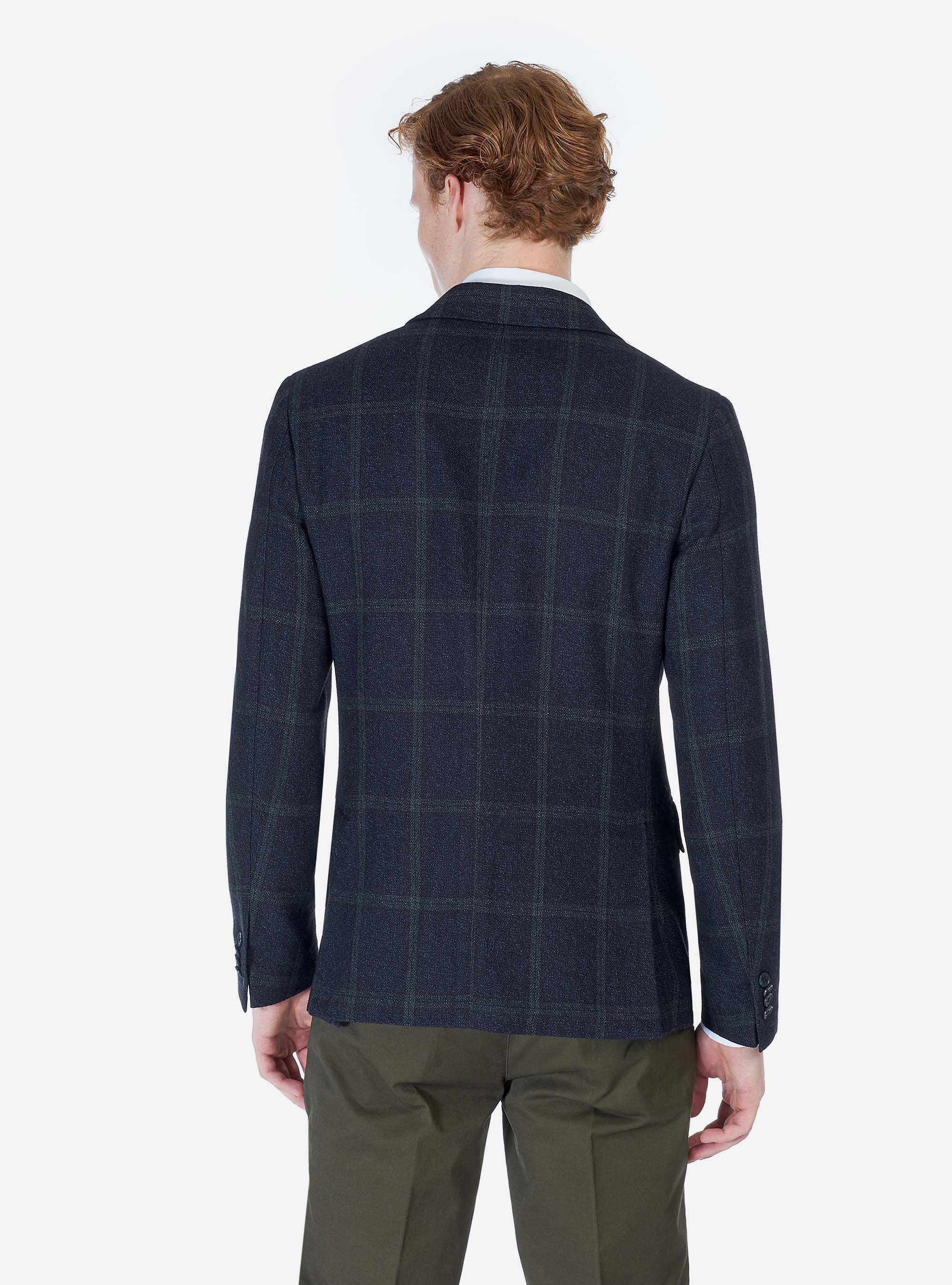CHECKED WOOL JACKET, BLUE NAVY