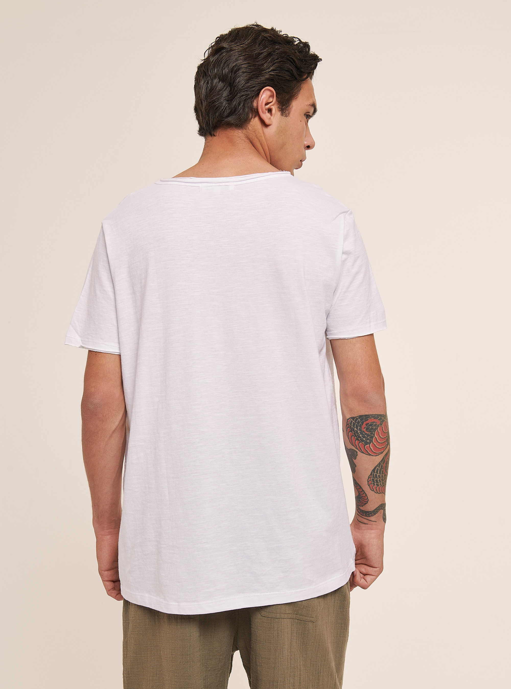 Linen-blend T-shirt in slub fabric, WHITE