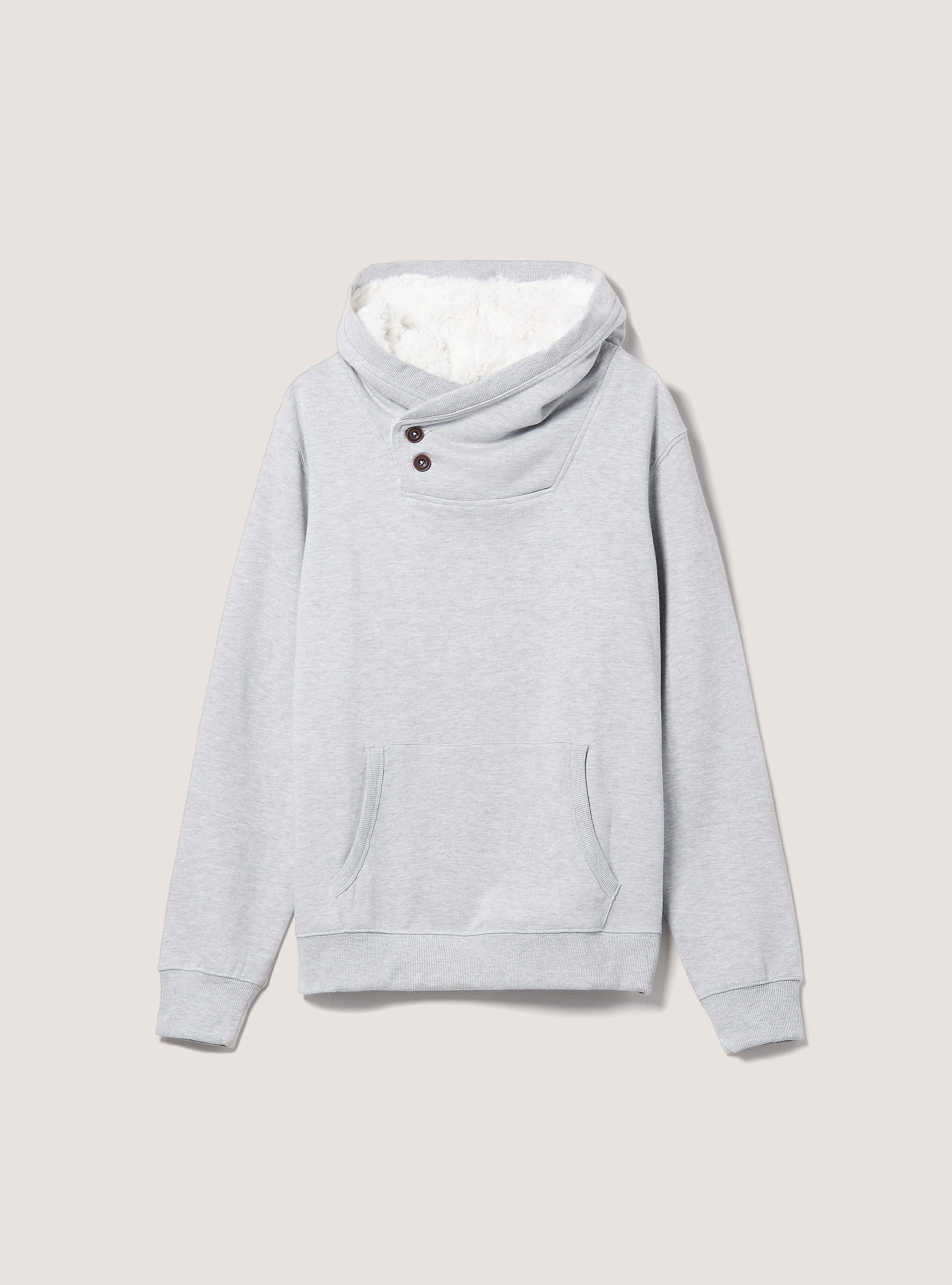 Felpa basic con cappuccio in eco pelliccia, GRIGIO CHIARO MELANGE
