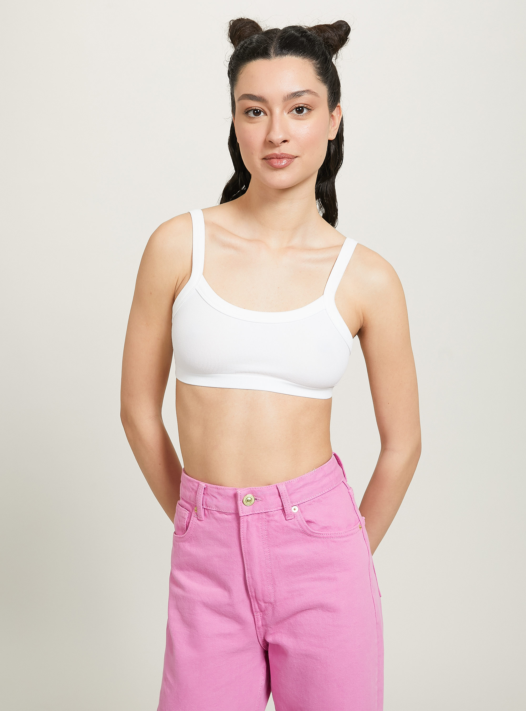 Ribbed brassiere top, WH1 OFF WHITE