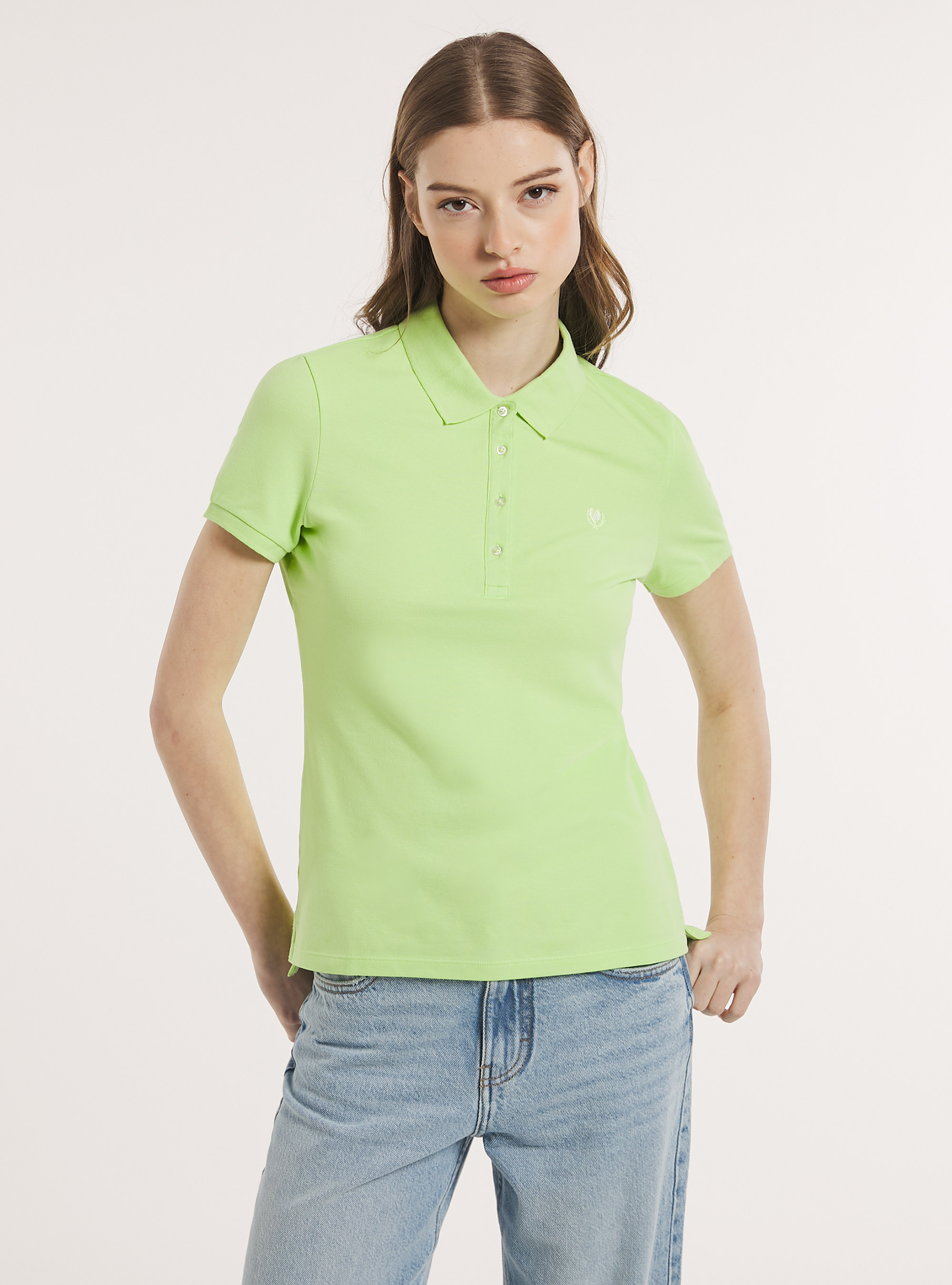 Cotton piqué polo shirt with embroidery, LI3 LIME LIGHT