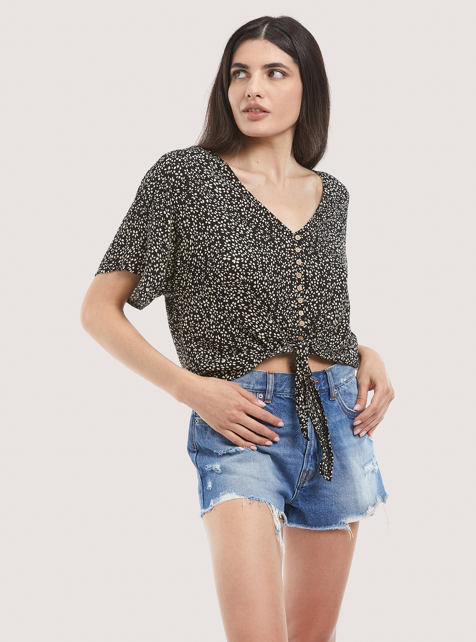 Printed knot blouse, MULTICOLOR