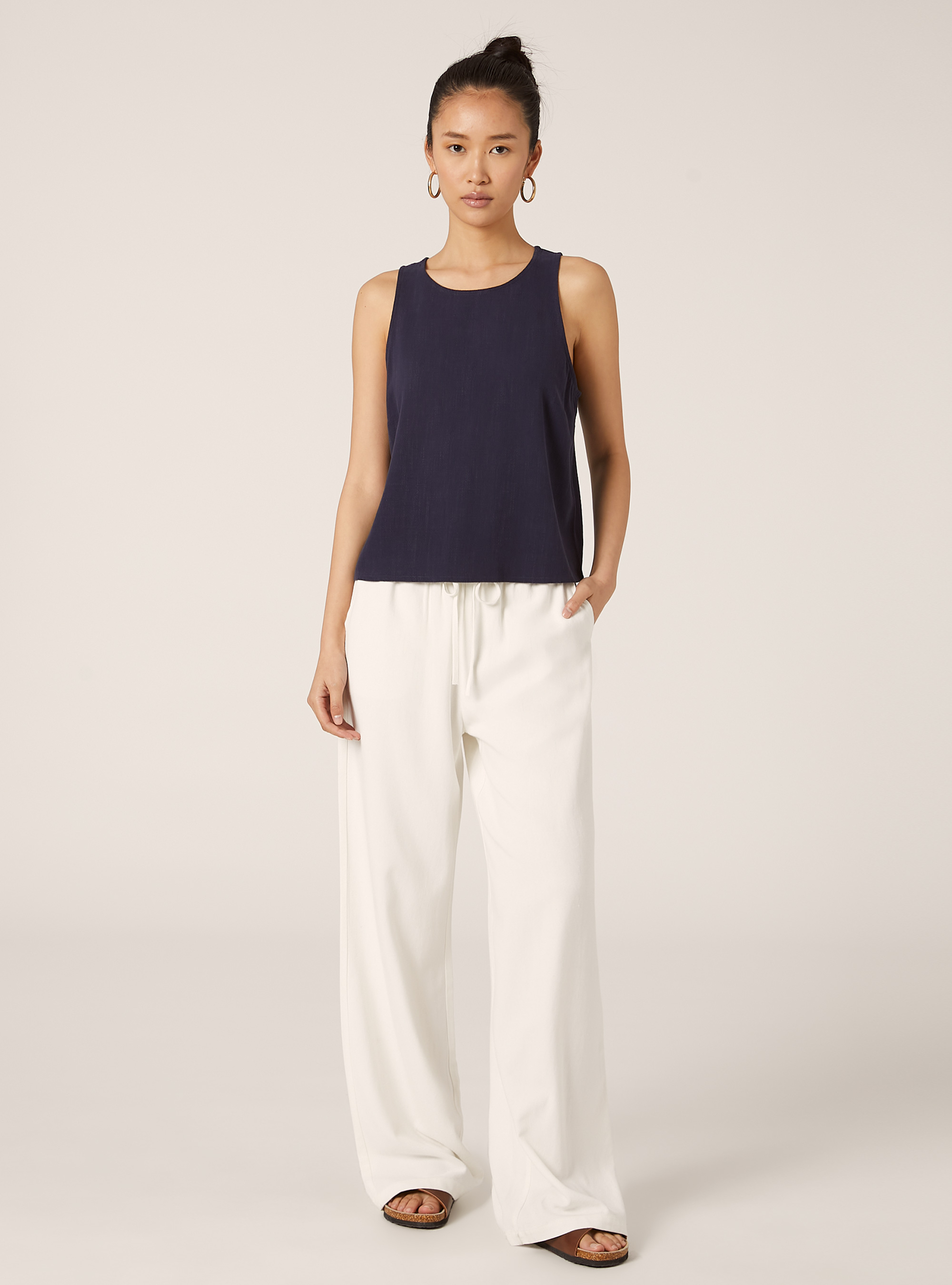 Débardeur court en lin mélangé, NA2 NAVY MEDIUM