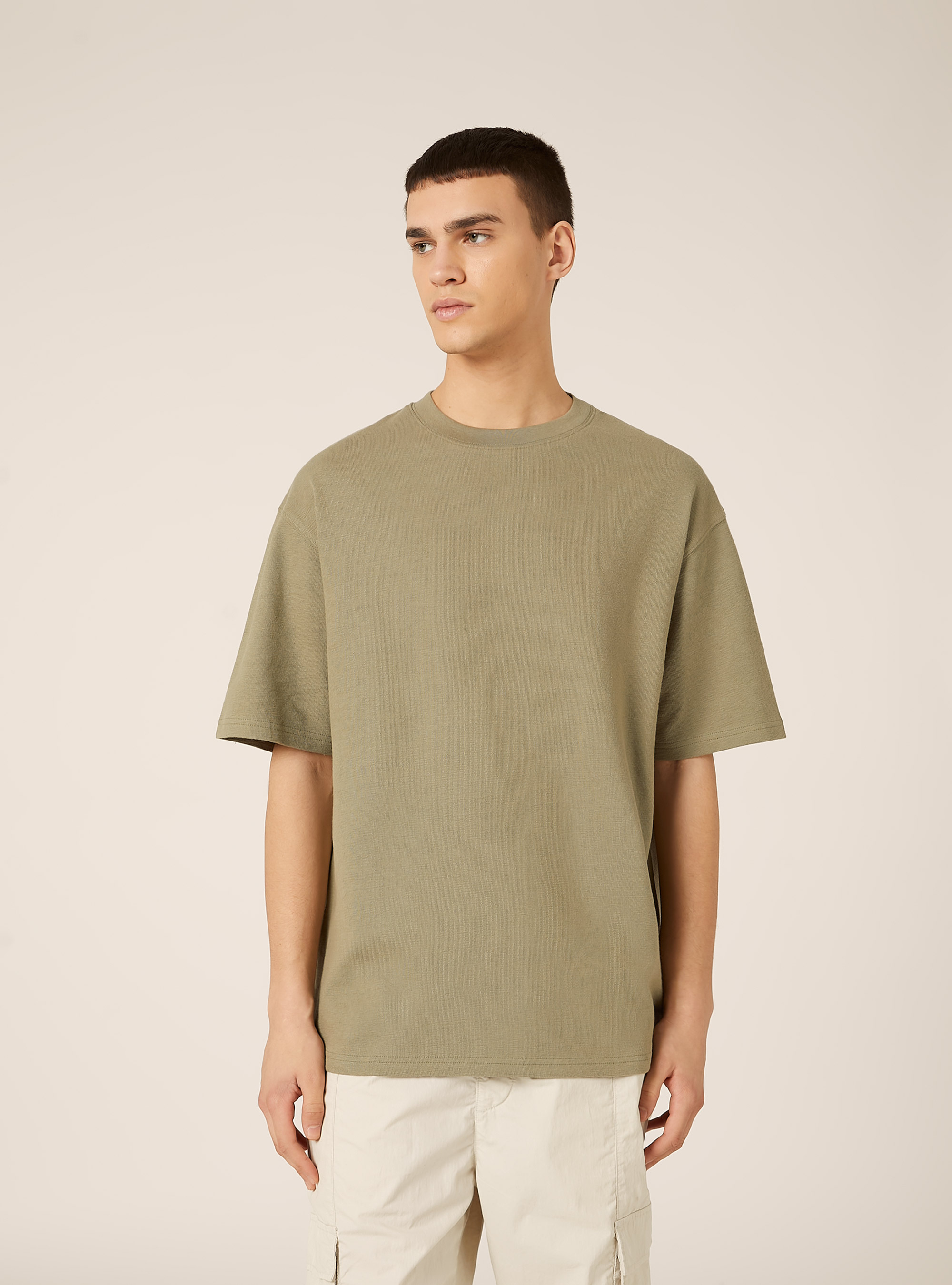 T-shirt in jersey texture fit boxy, KY2 KAKY MEDIUM