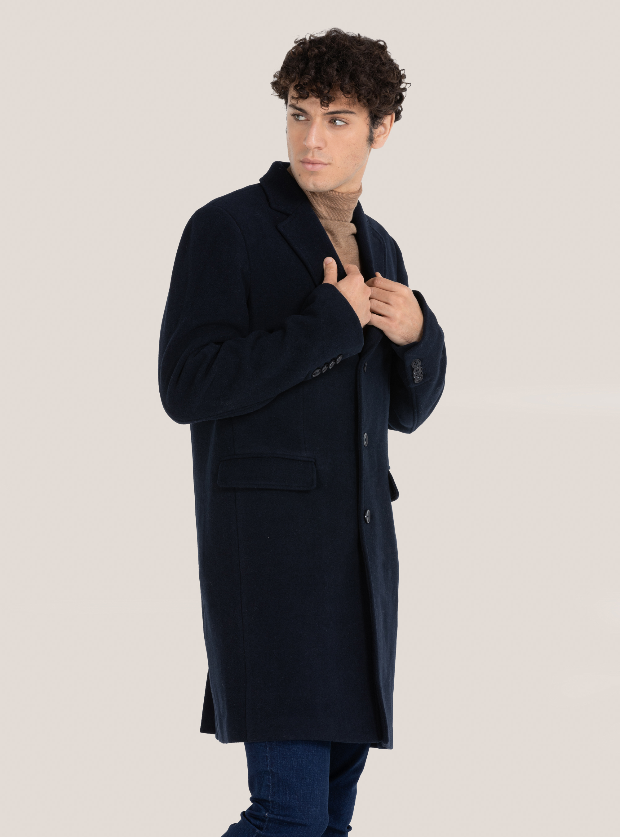 Cappotto monopetto in misto lana, BLU MARINO