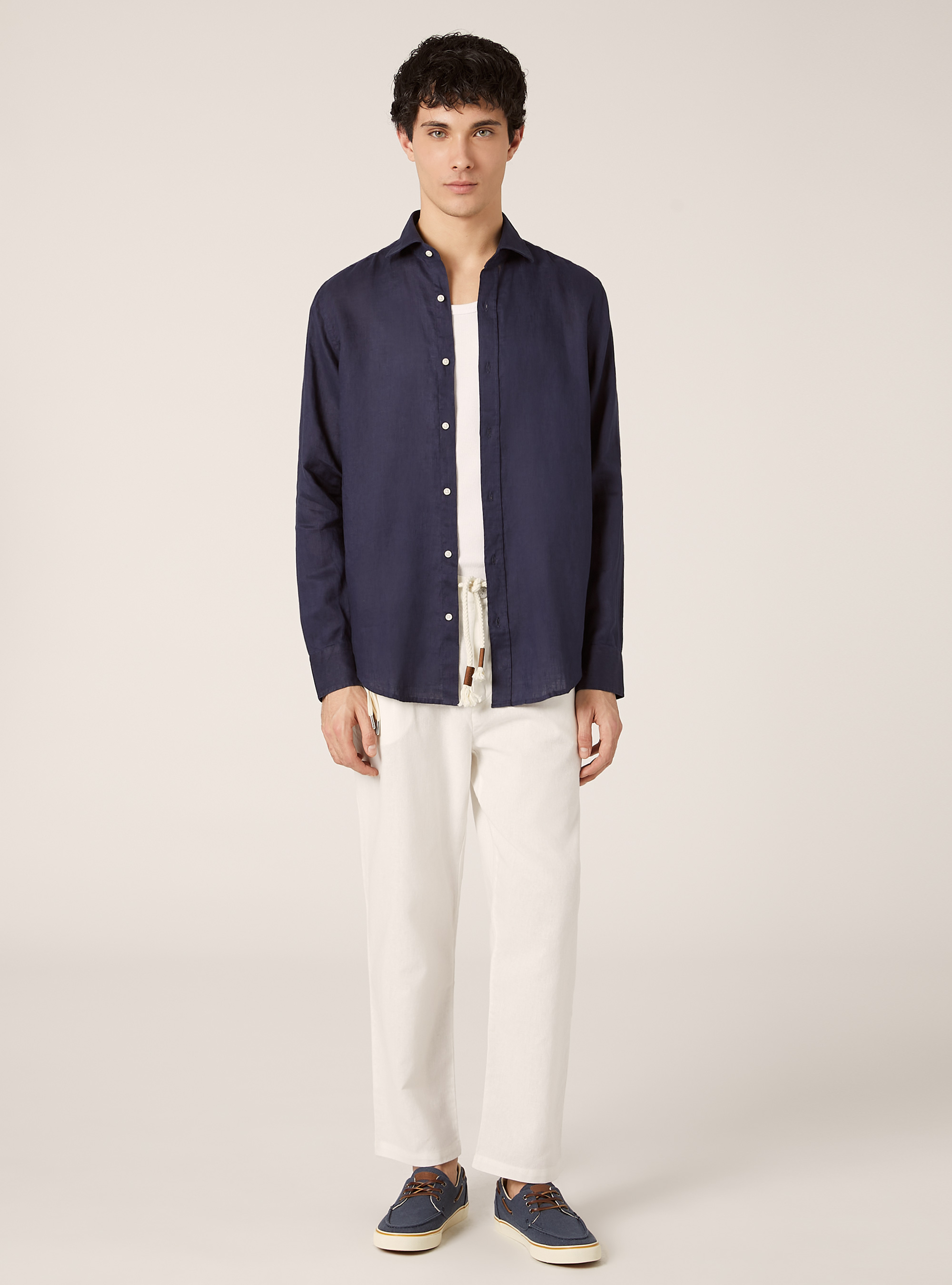 Long-sleeved pure linen shirt, NA2 NAVY MEDIUM