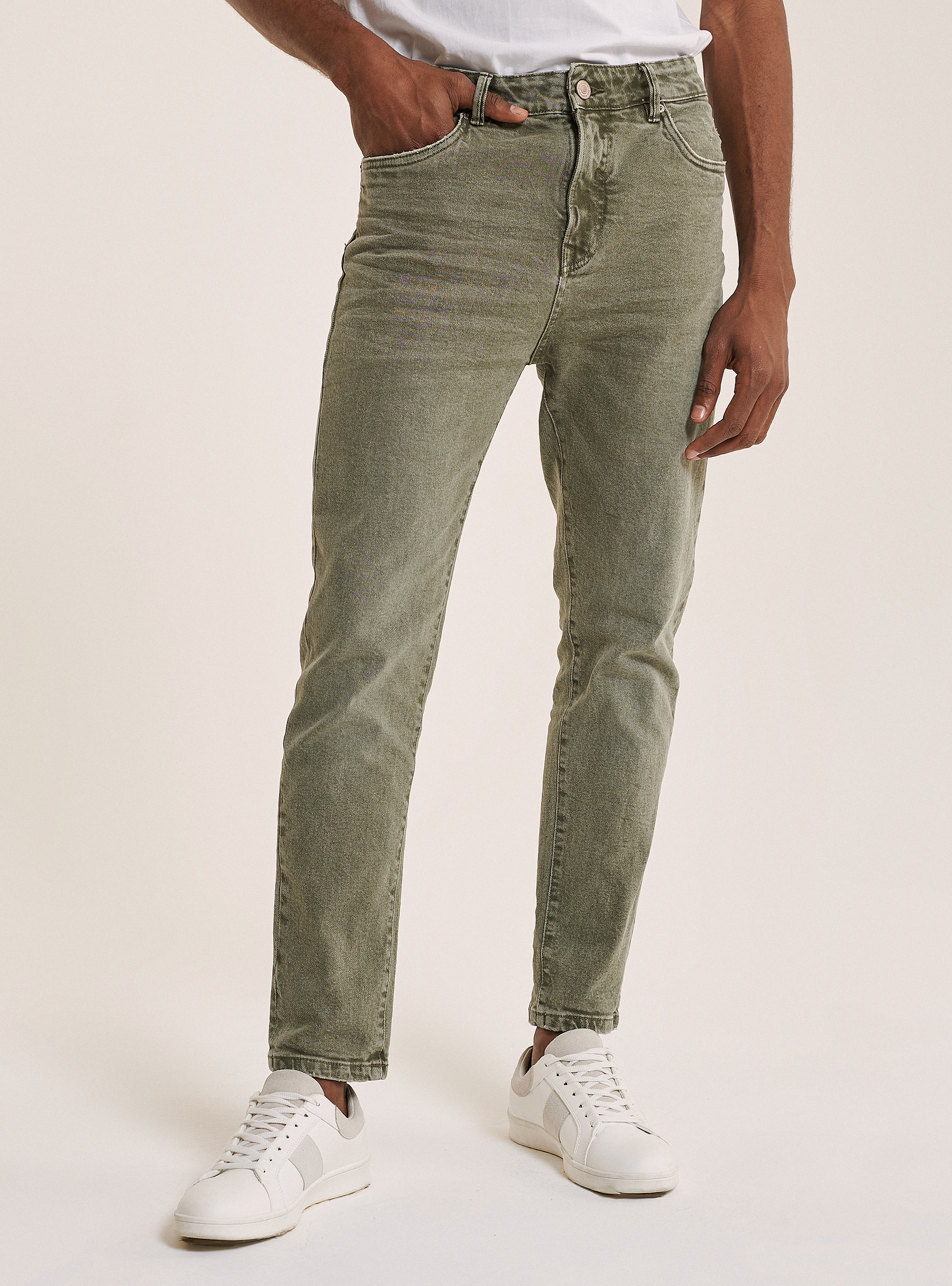 Stretch twill cotton trousers, KAKI