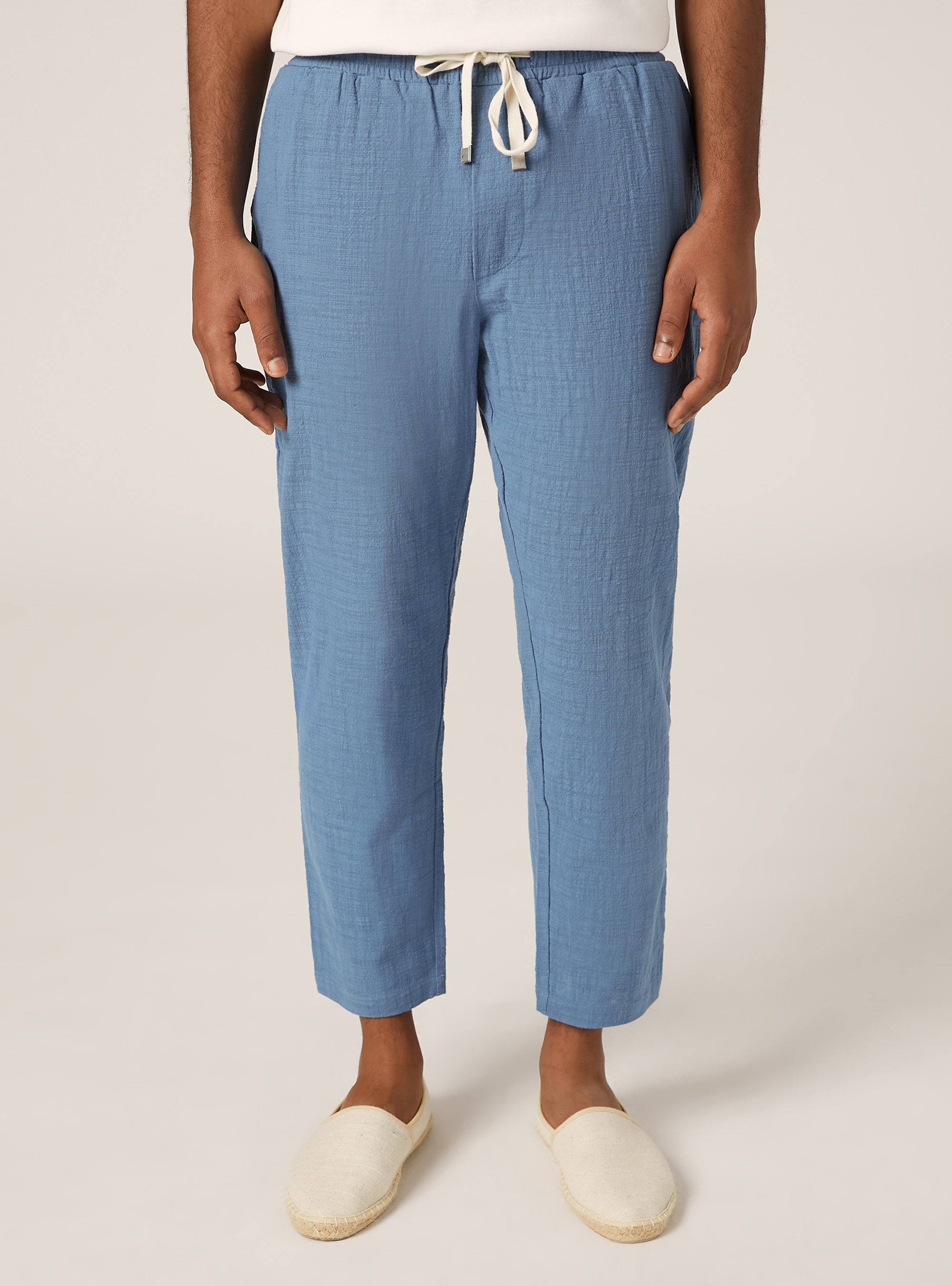 Pantalon en coton avec cordon de serrage à la taille, AZ1 AZURE DARK