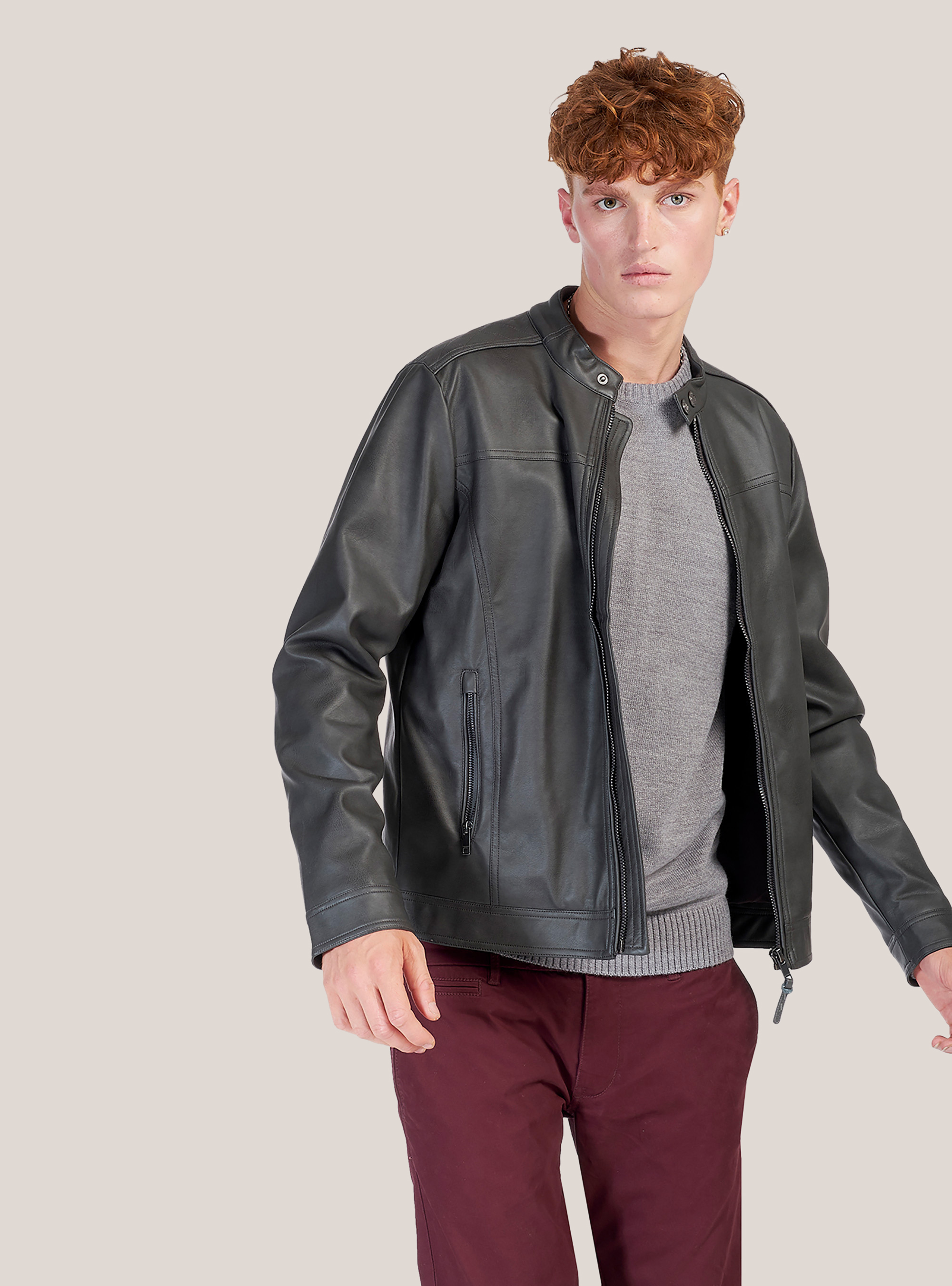 Leather effect zipped jacket, C0116 GREY