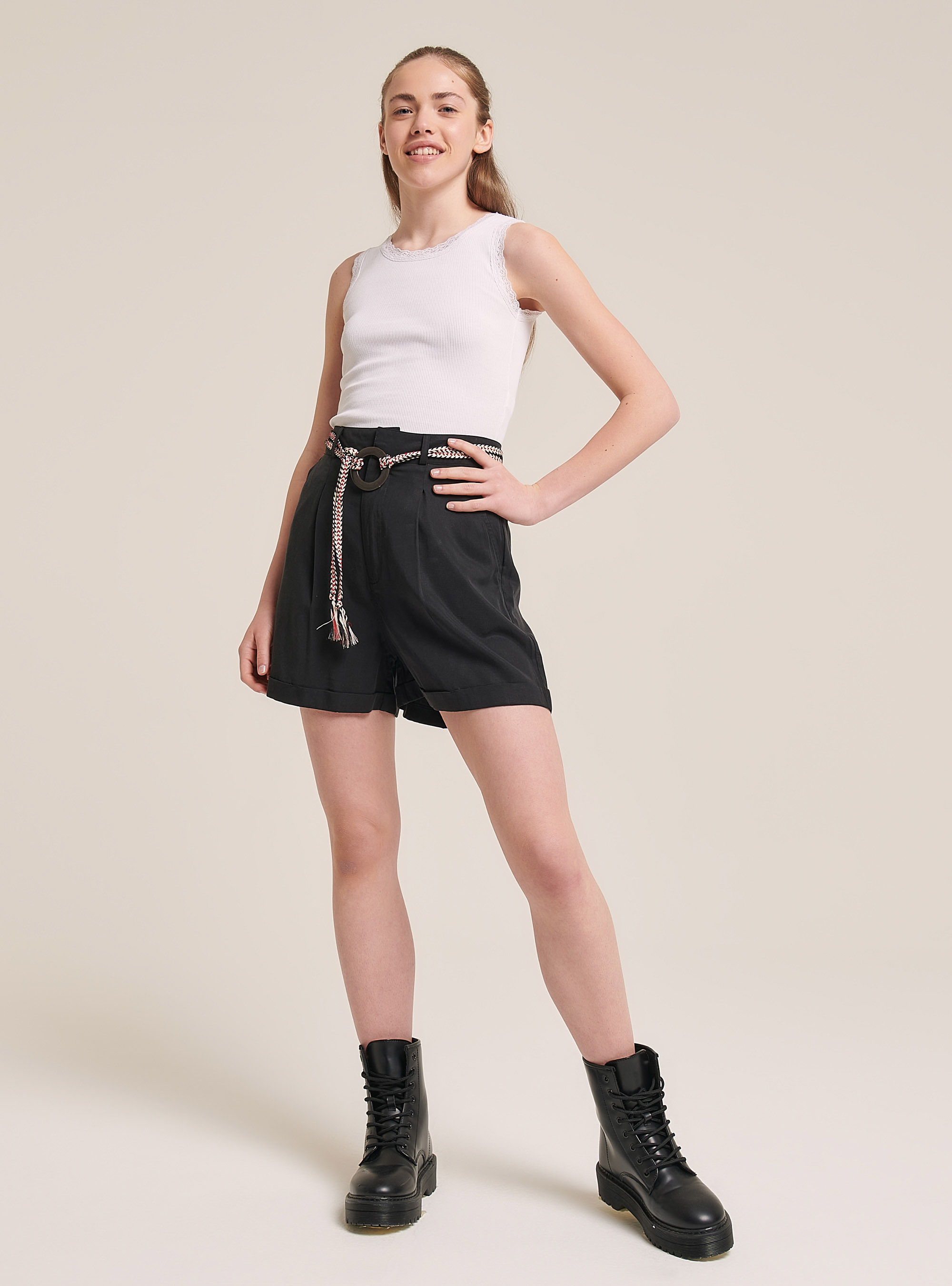 Canotta in cotone con orlo in pizzo, BIANCO