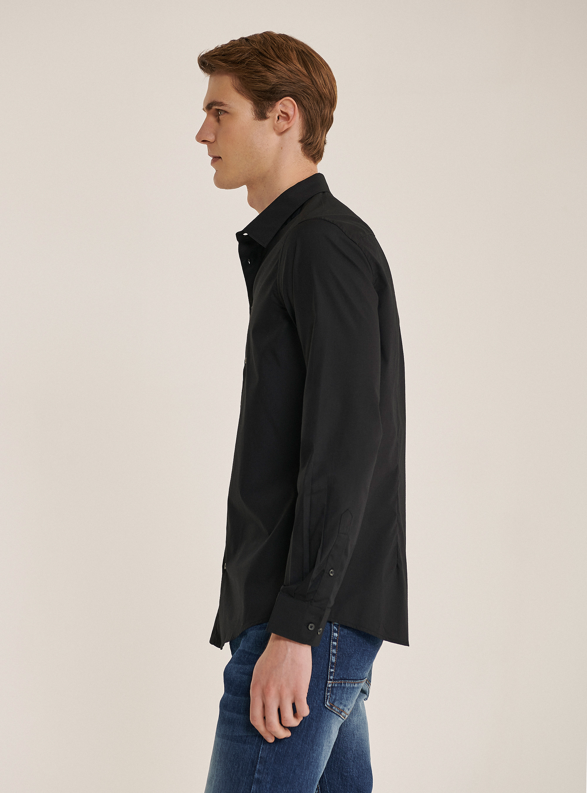 Basic solid colour long sleeves shirt, BLACK