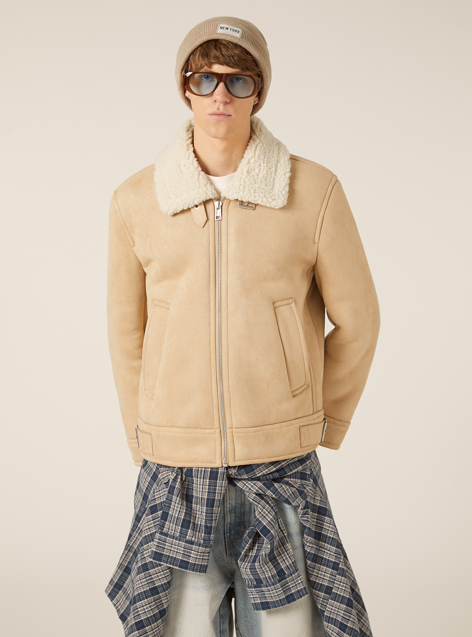 Giubbotto effetto camoscio interno in sherpa, BG3 BEIGE LIGHT