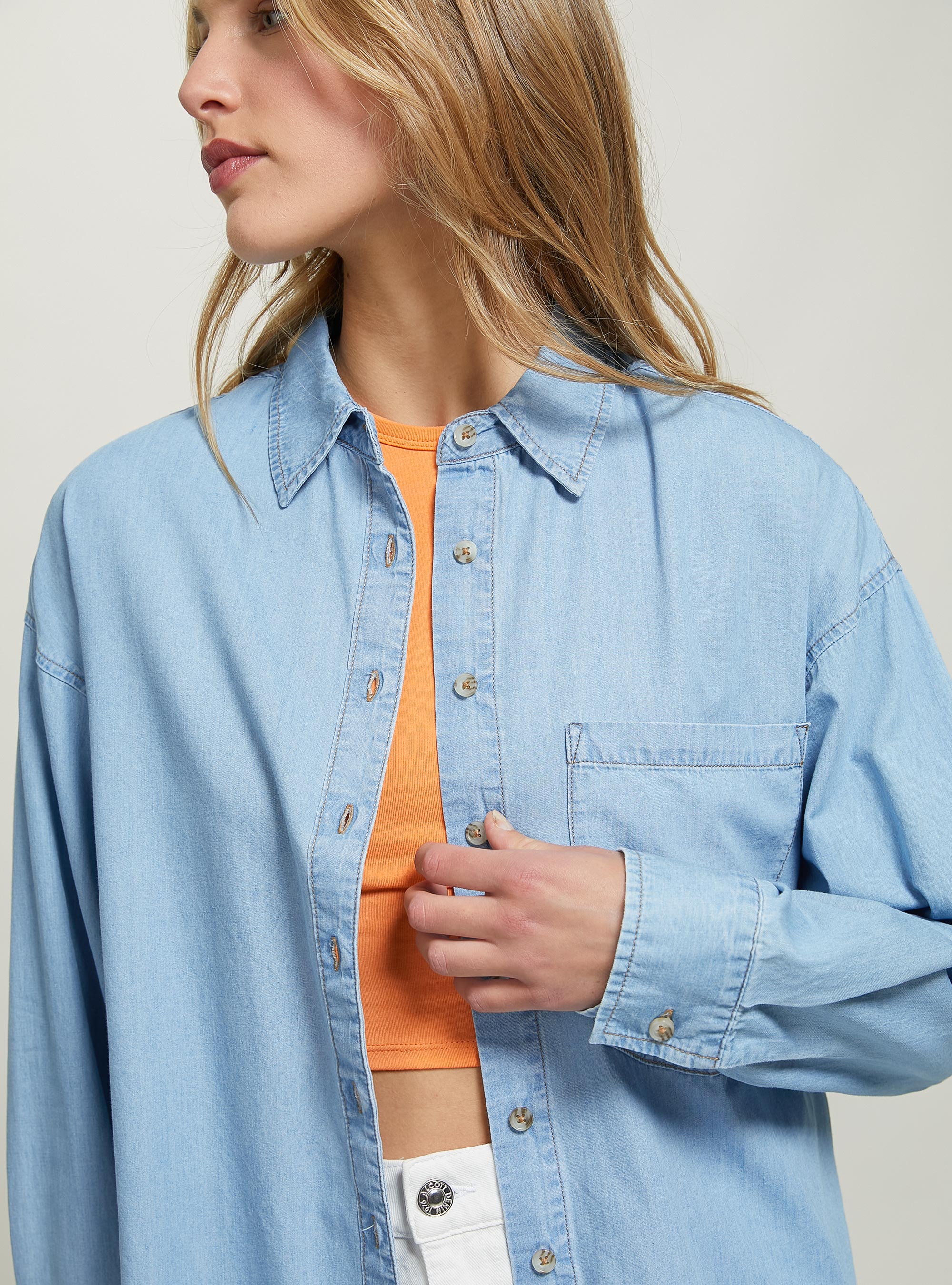 Camicia in denim oversize, D006 AZURE