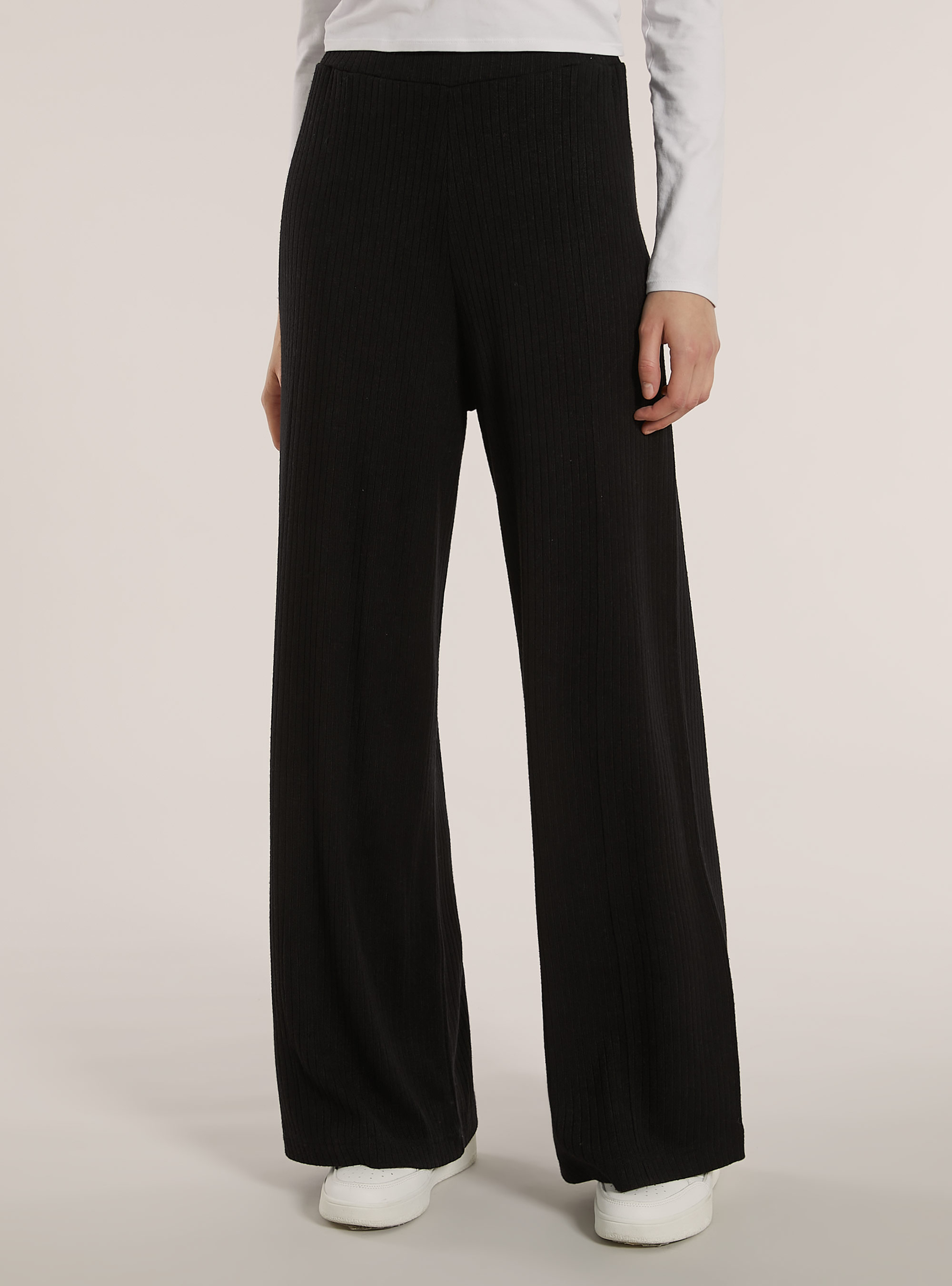 Pantaloni in maglia a palazzo, BK1 BLACK