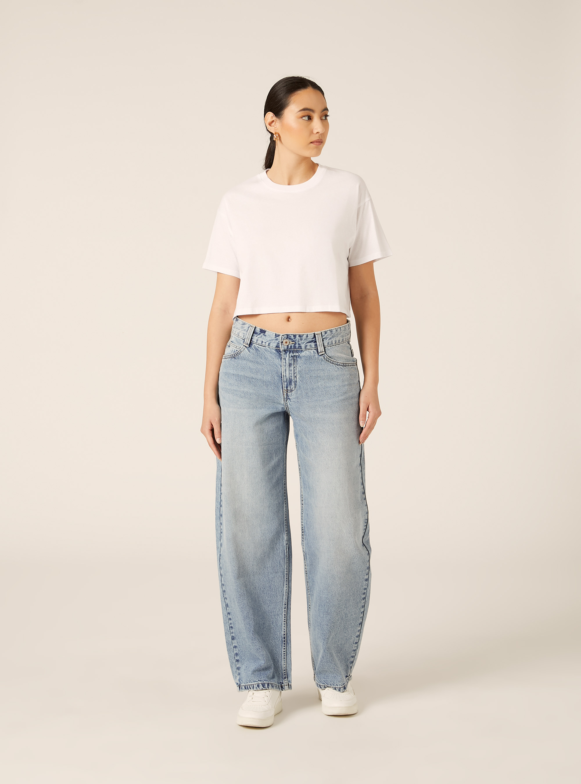 T-shirt crop over tinta unita, WH3 WHITE