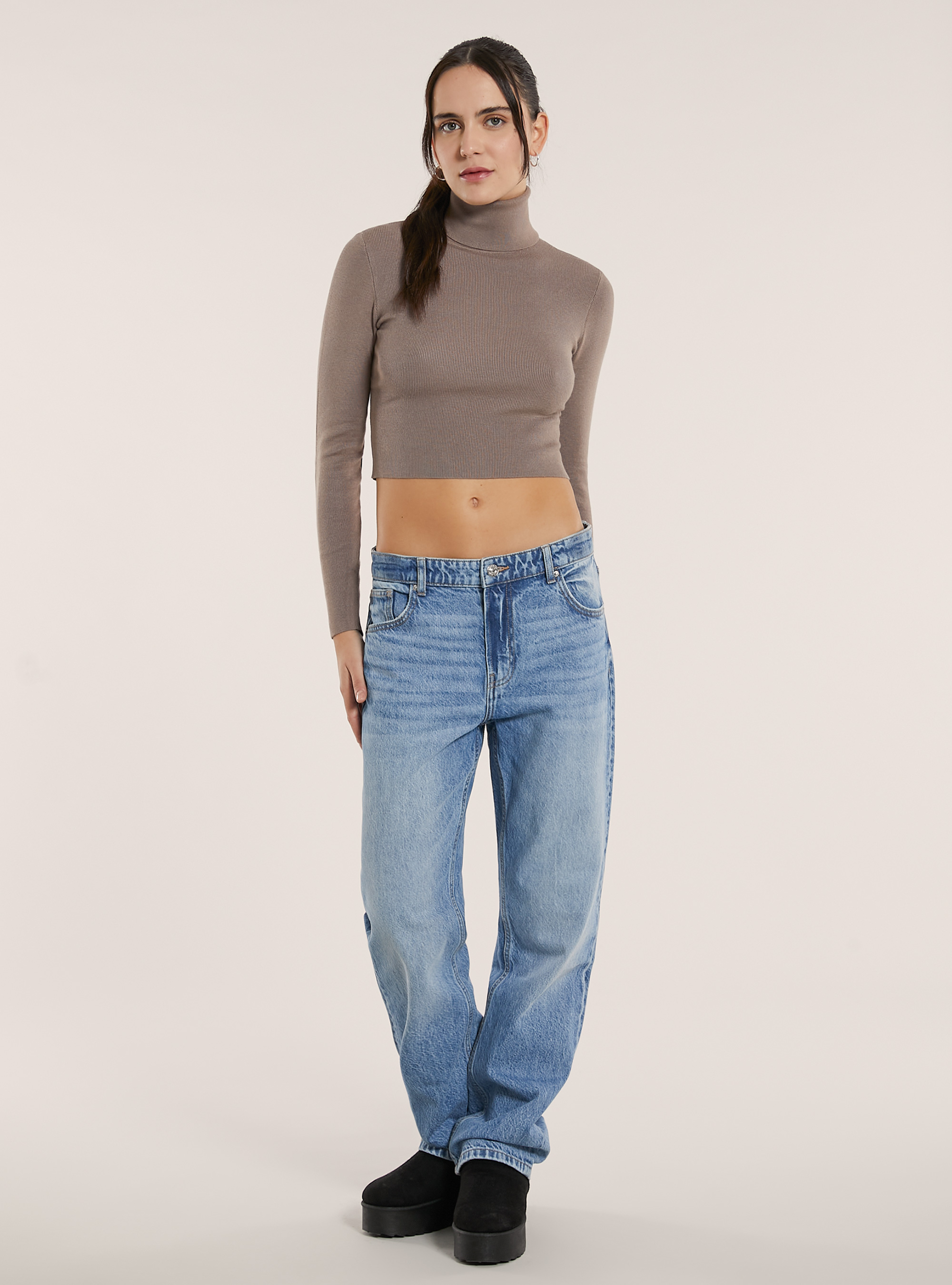 Cropped high-neck pullover, BR3 BROWN LIGHT