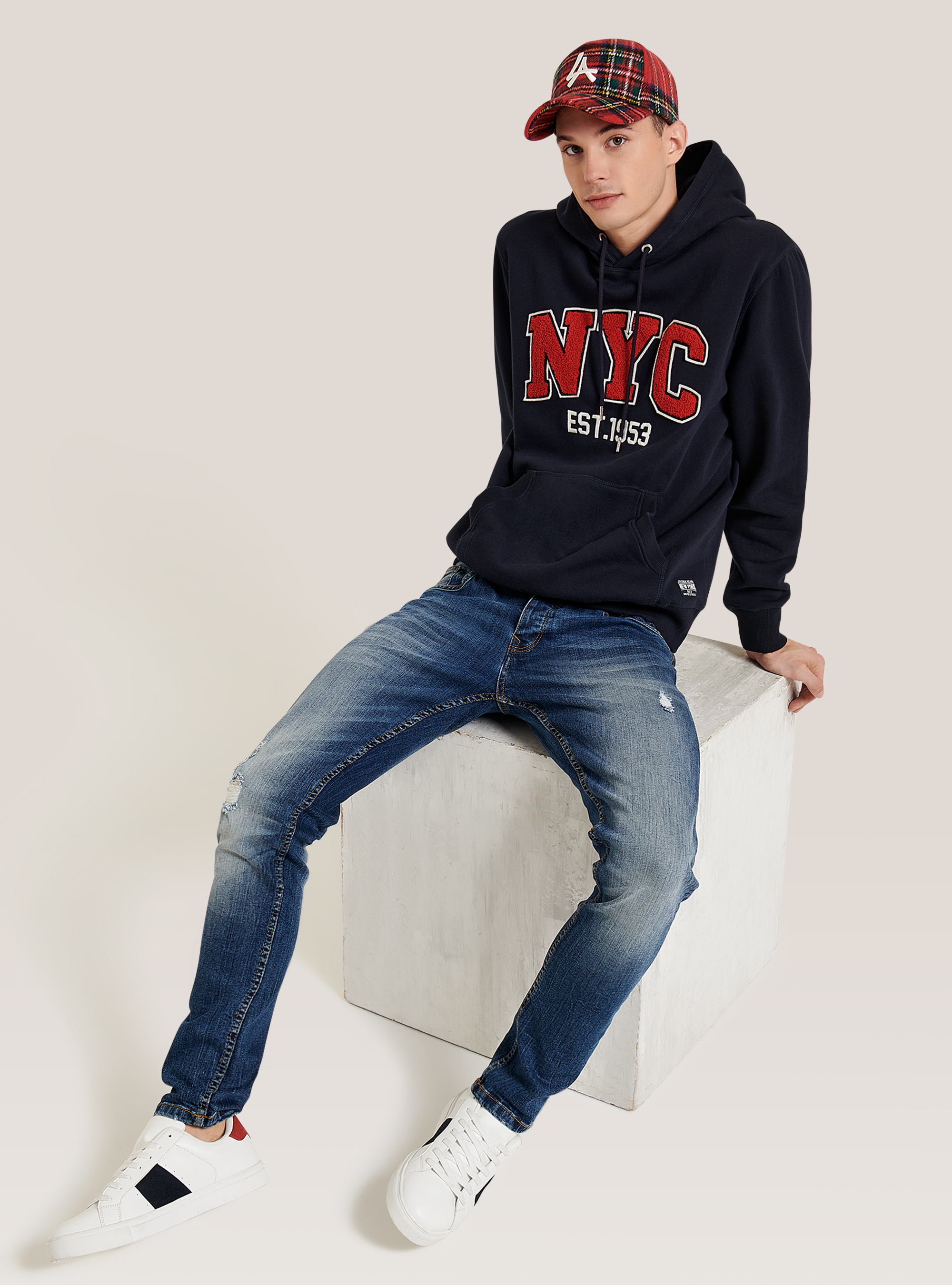 Hoodie with kangaroo pocket, BLUE NAVY