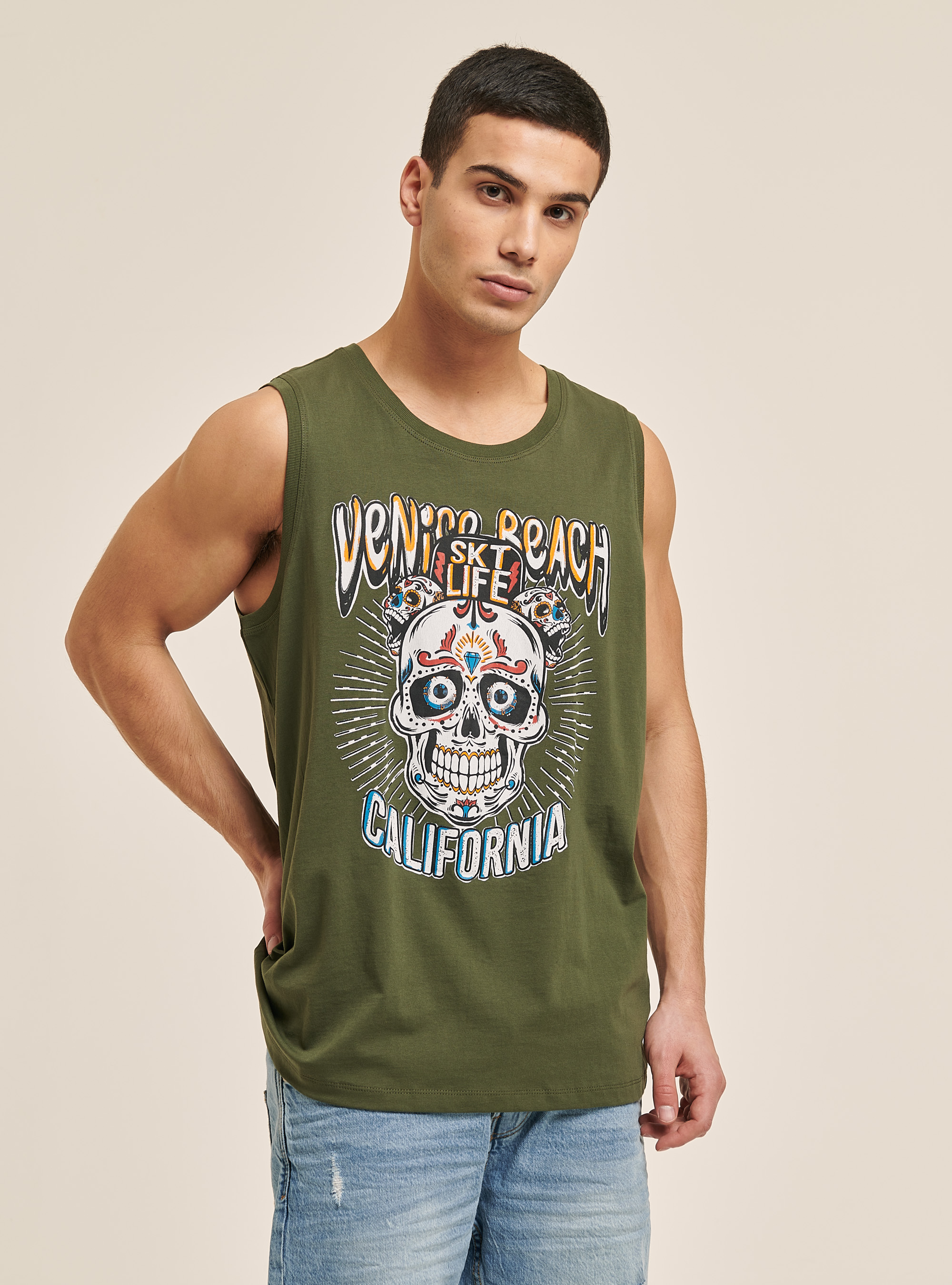 Baumwolle Totenkopf Druck Tank Top, C5587 KAKY