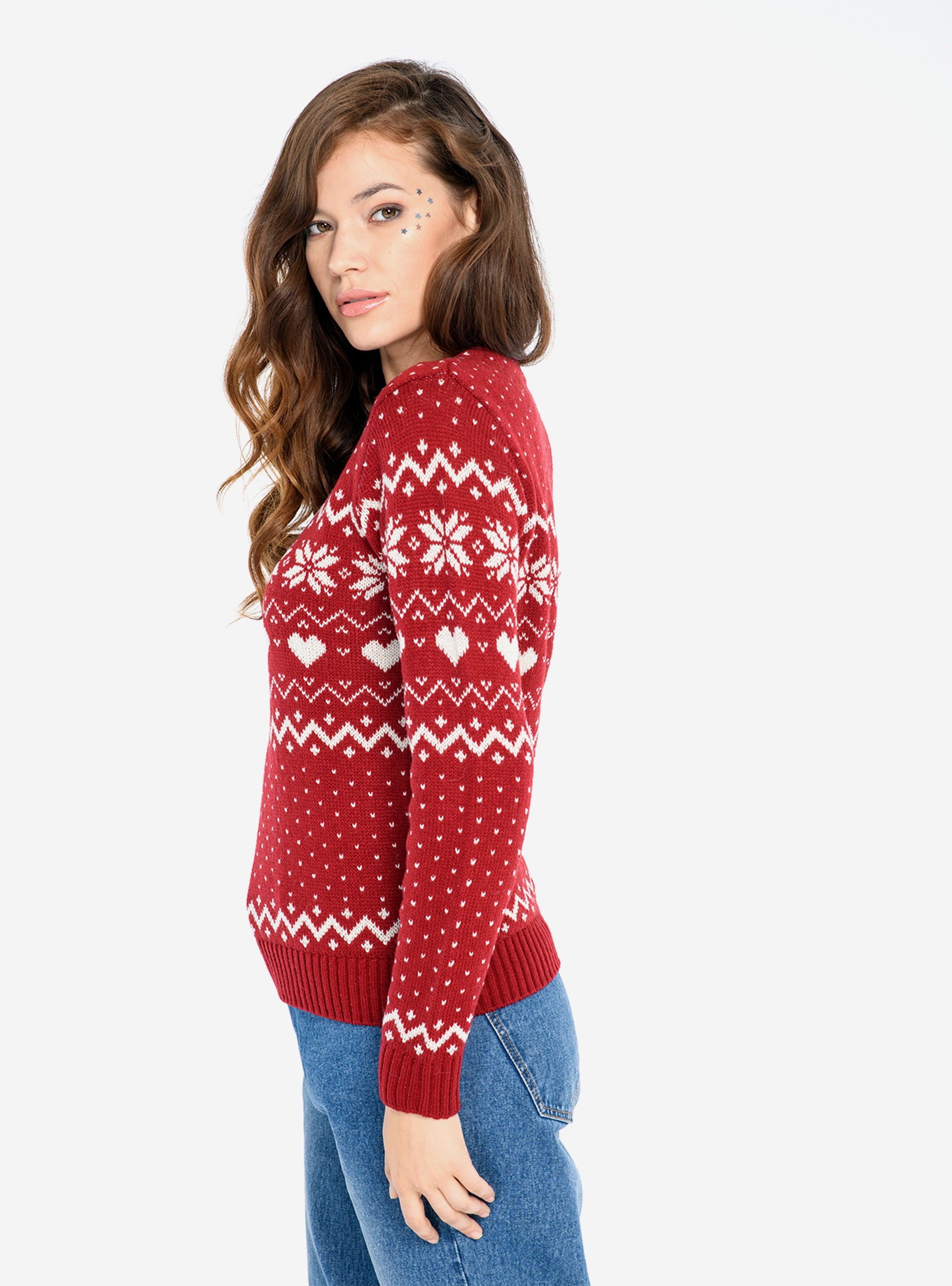 JERSEY DE CUELLO REDONDO CON MOTIVOS NAVIDEÑOS, ROJO