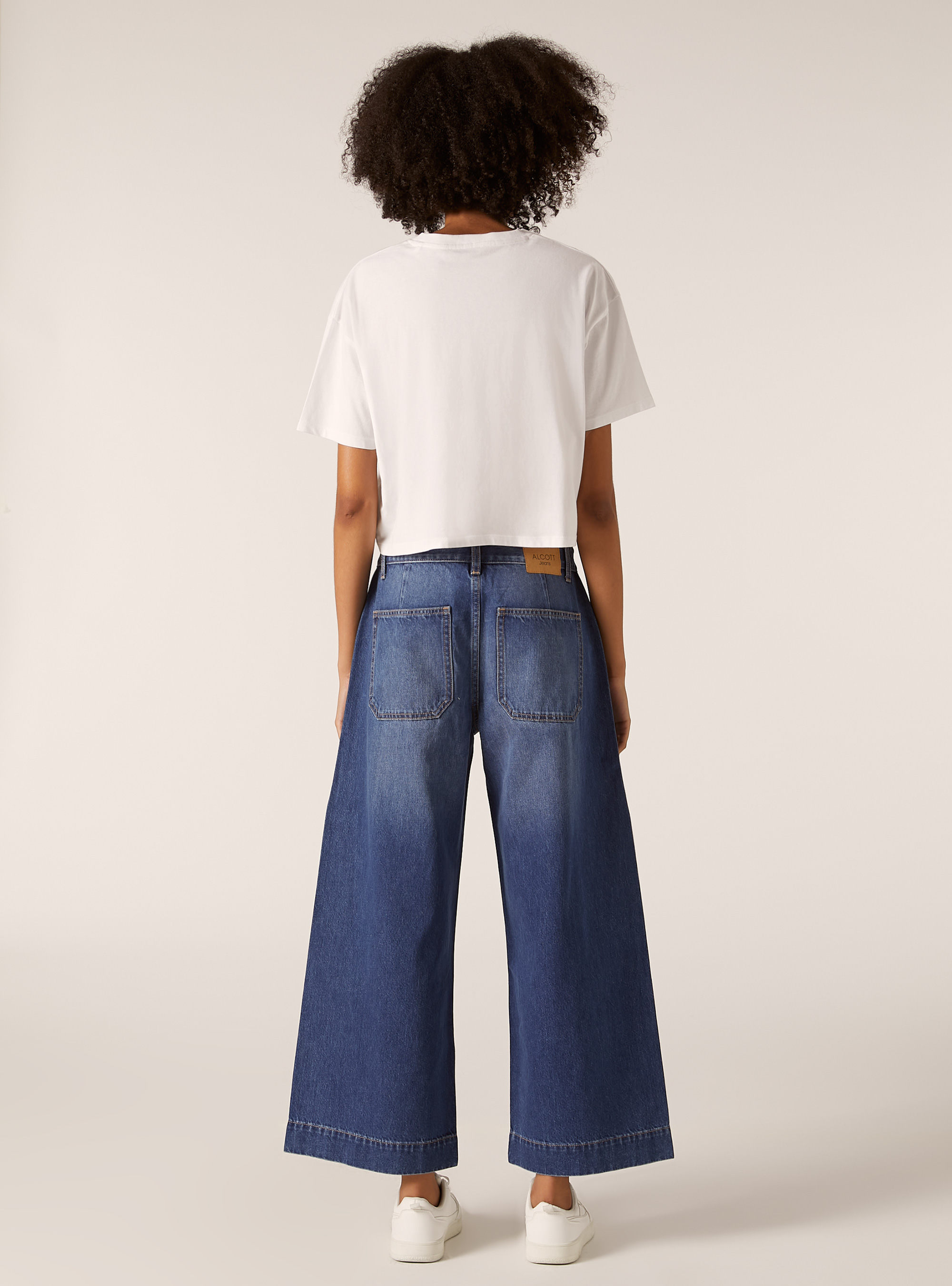 Coloured wide leg cropped jeans, D003 MEDIUM BLUE