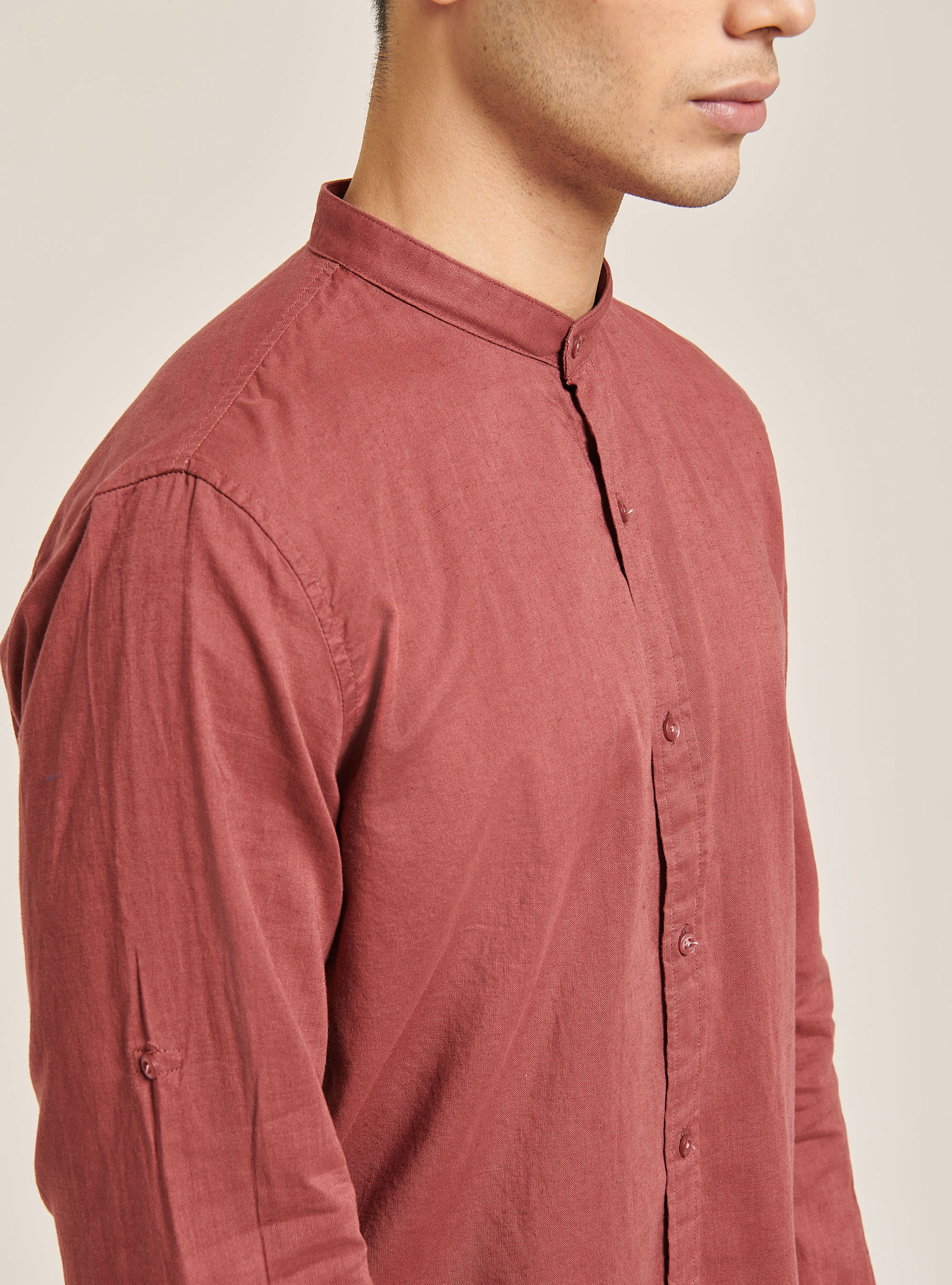 Shirt with korean collar in linen blend, C0306 ONION